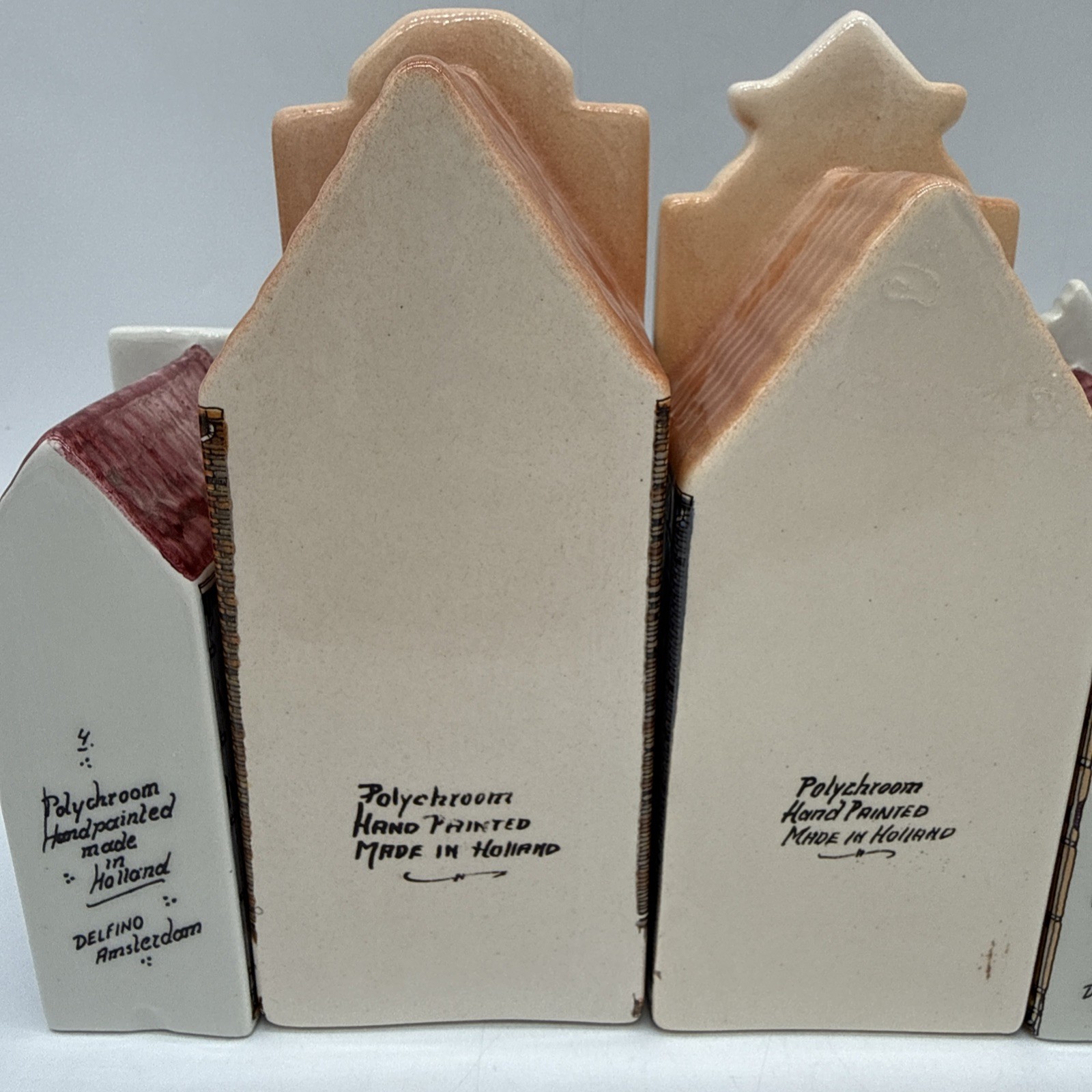 Polychroom Canal Houses Hand Painted Holland Delfino Amsterdam Set of 4 FLAWED