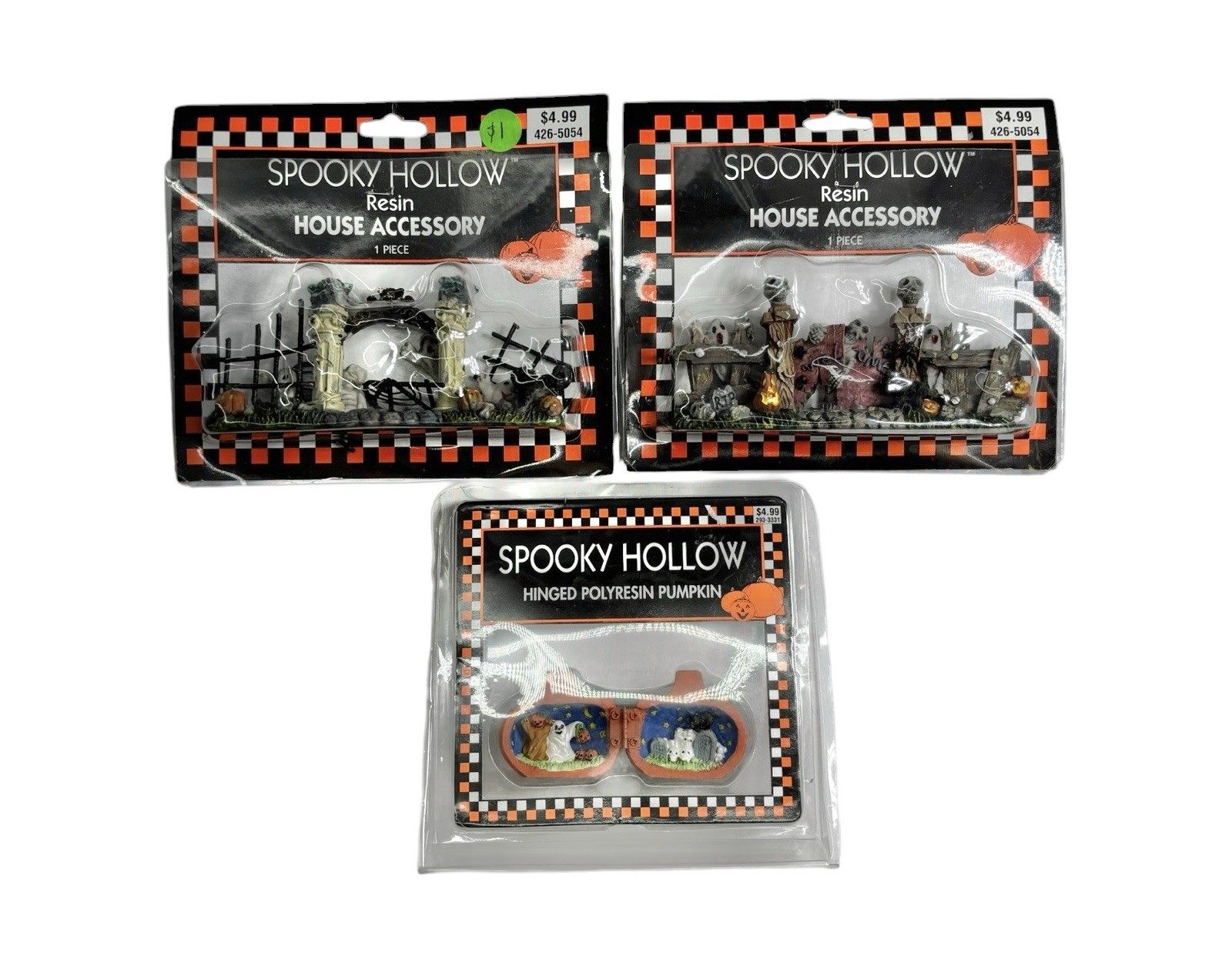 Spooky Hollow Halloween Village Accessories Lot of 3 NIP Resin Pumpkin Cemetery