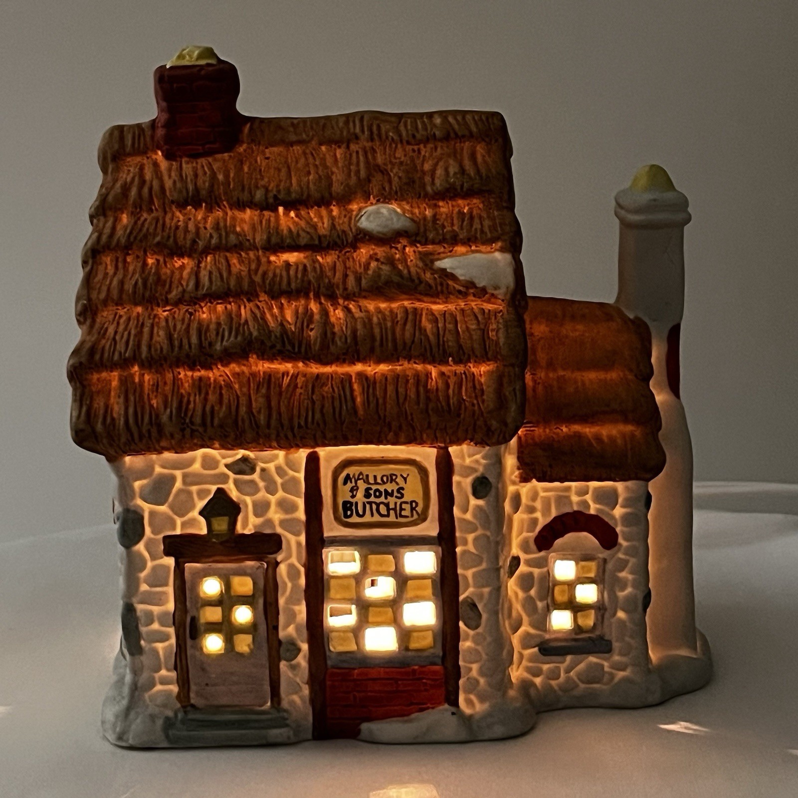 Vintage Lighted Christmas Village House “Mallory and Son’s Butcher Shop” Rare