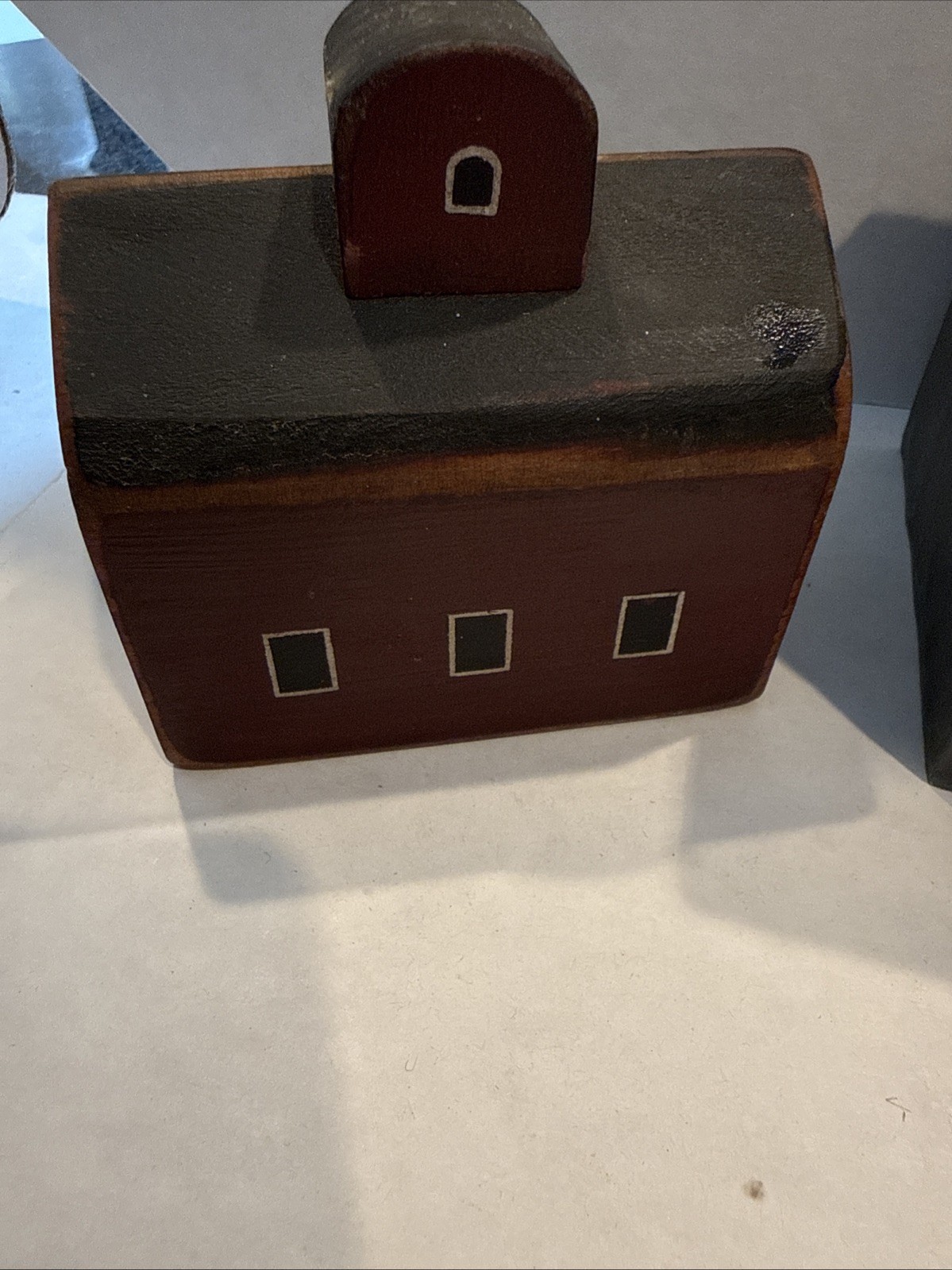 Primitive Folk Art Wood Block Village Houses Barn Set Of 3 Handmade