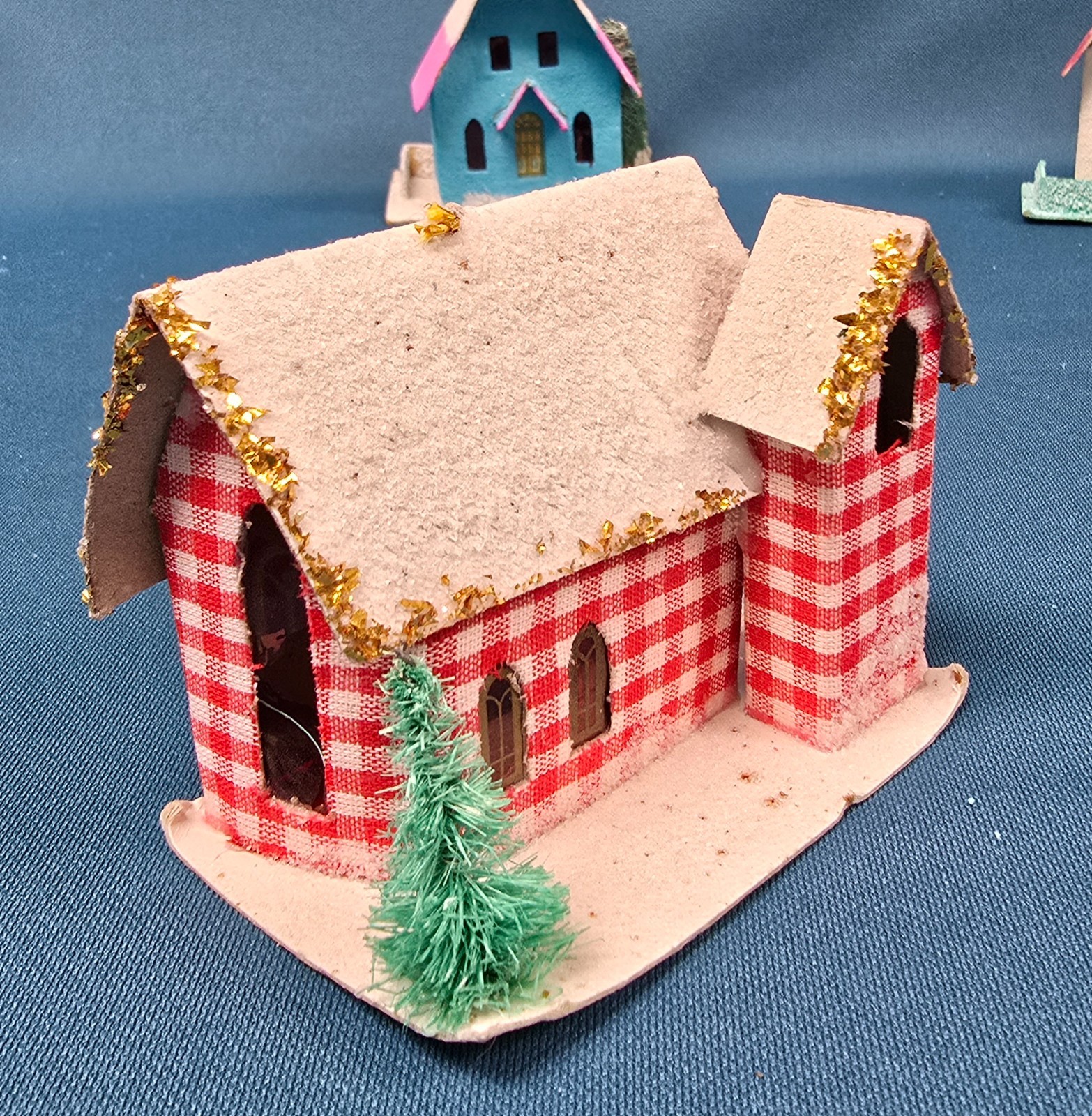 Vintage lot of 6 Putz Mica Christmas Houses Cardboard Made in Japan & Taiwan