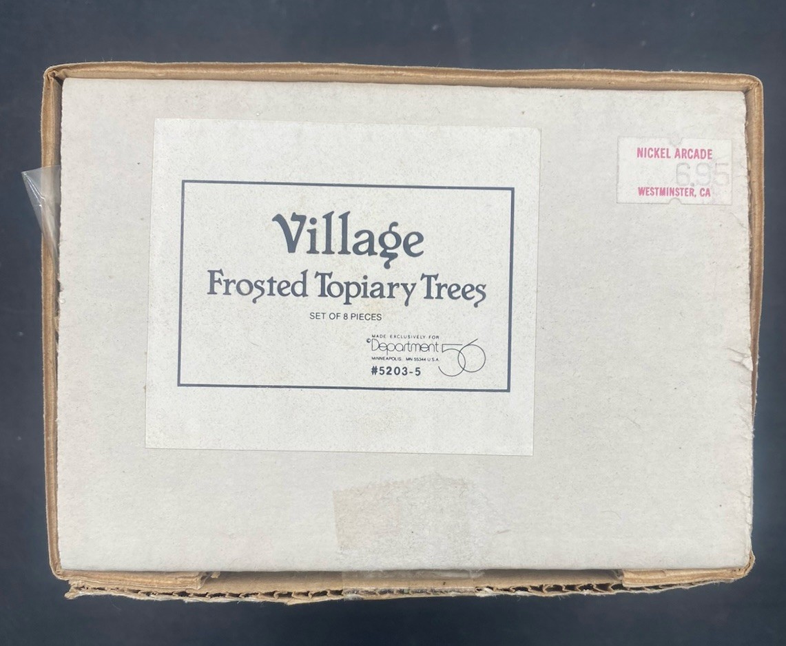 Department 56 Village Frosted Topiary Pine Trees – Set of 8 5203-5 NOS