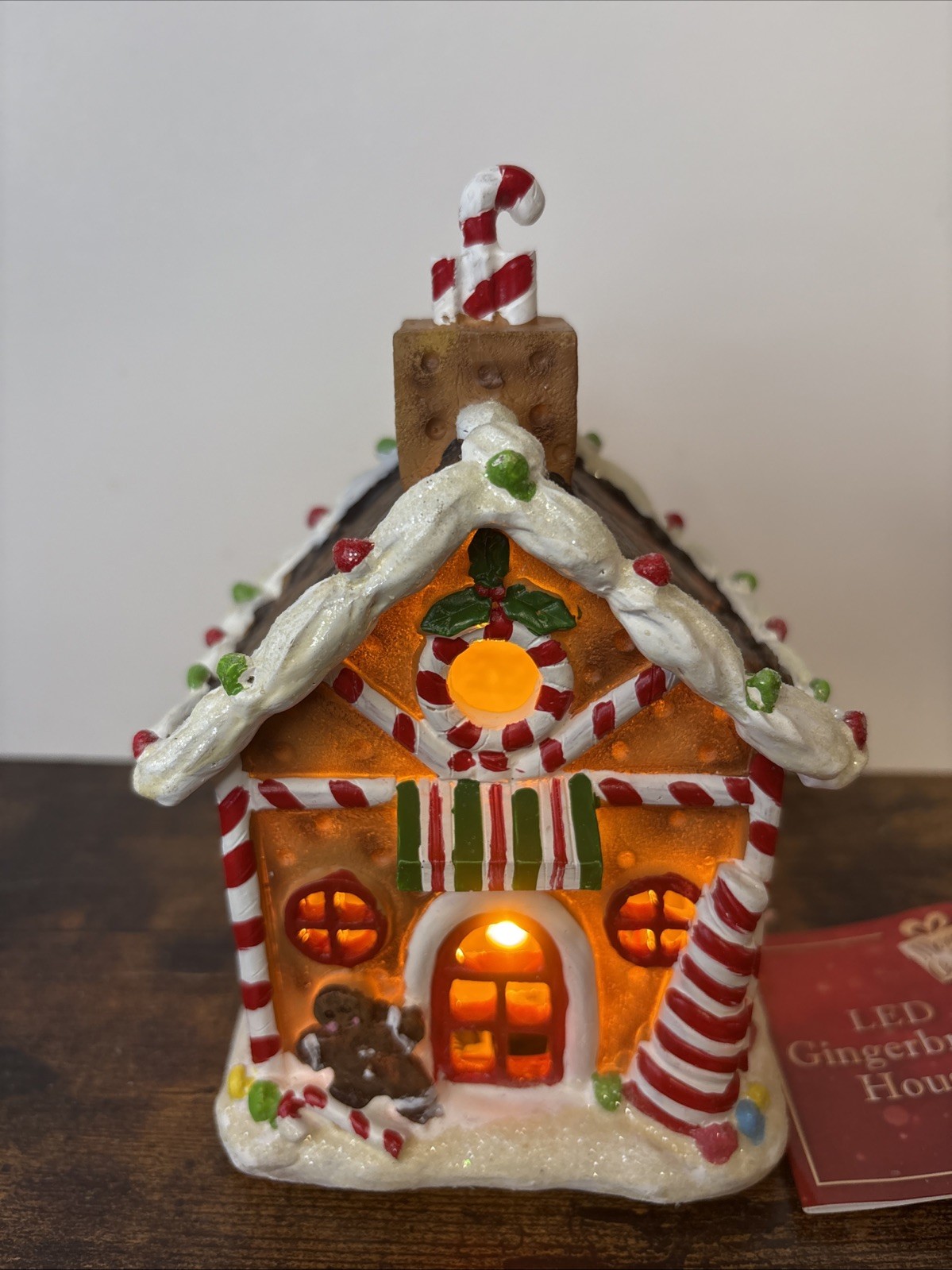 Resin Peppermint Cottage Battery Operated Led Lighted Gingerbread House NEW