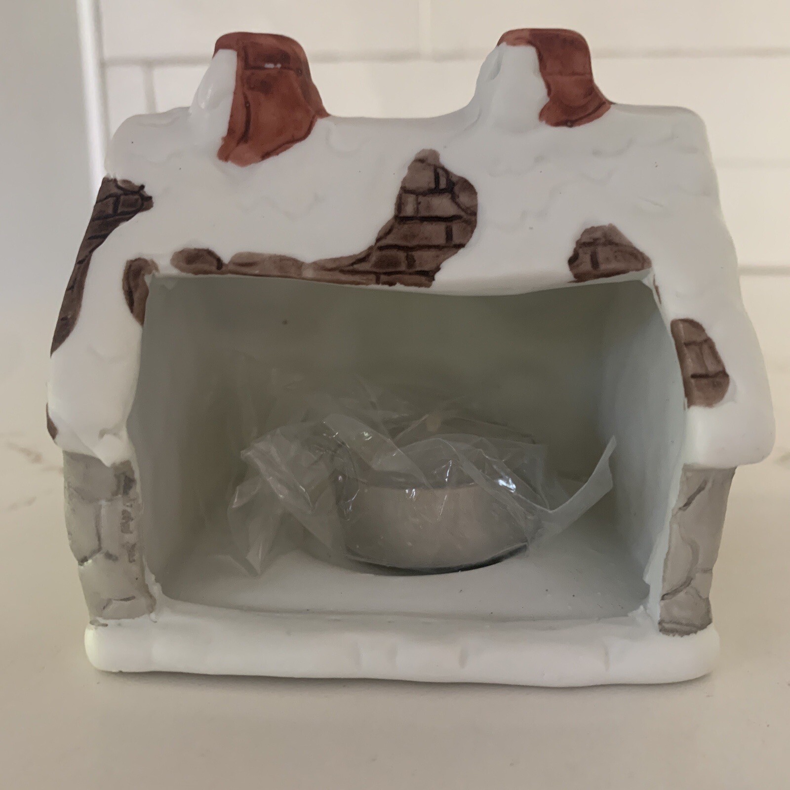Vintage Porcelain Snow House Tealight Candle Holder Christmas Village Taiwan