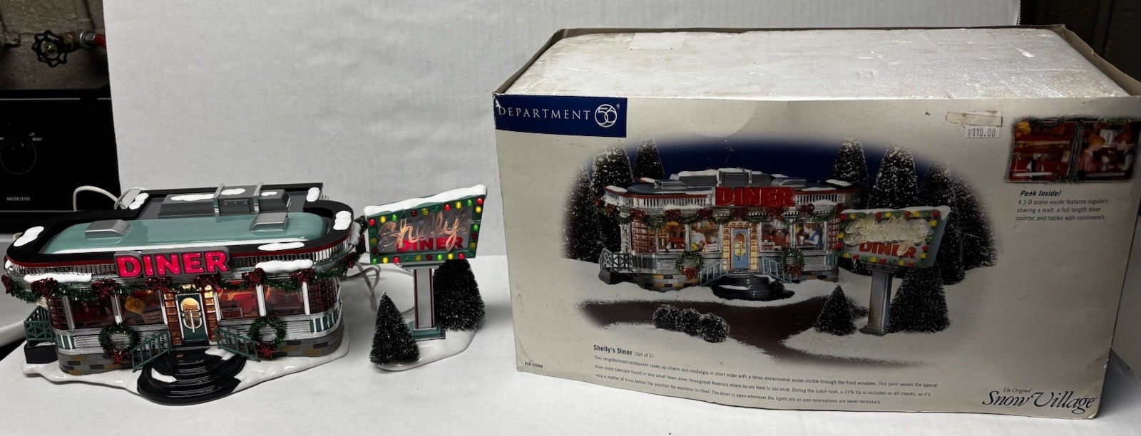 Dept 56 Snow Village SHELLY’S DINER 55008 w/Flashing Lights All Pieces Included