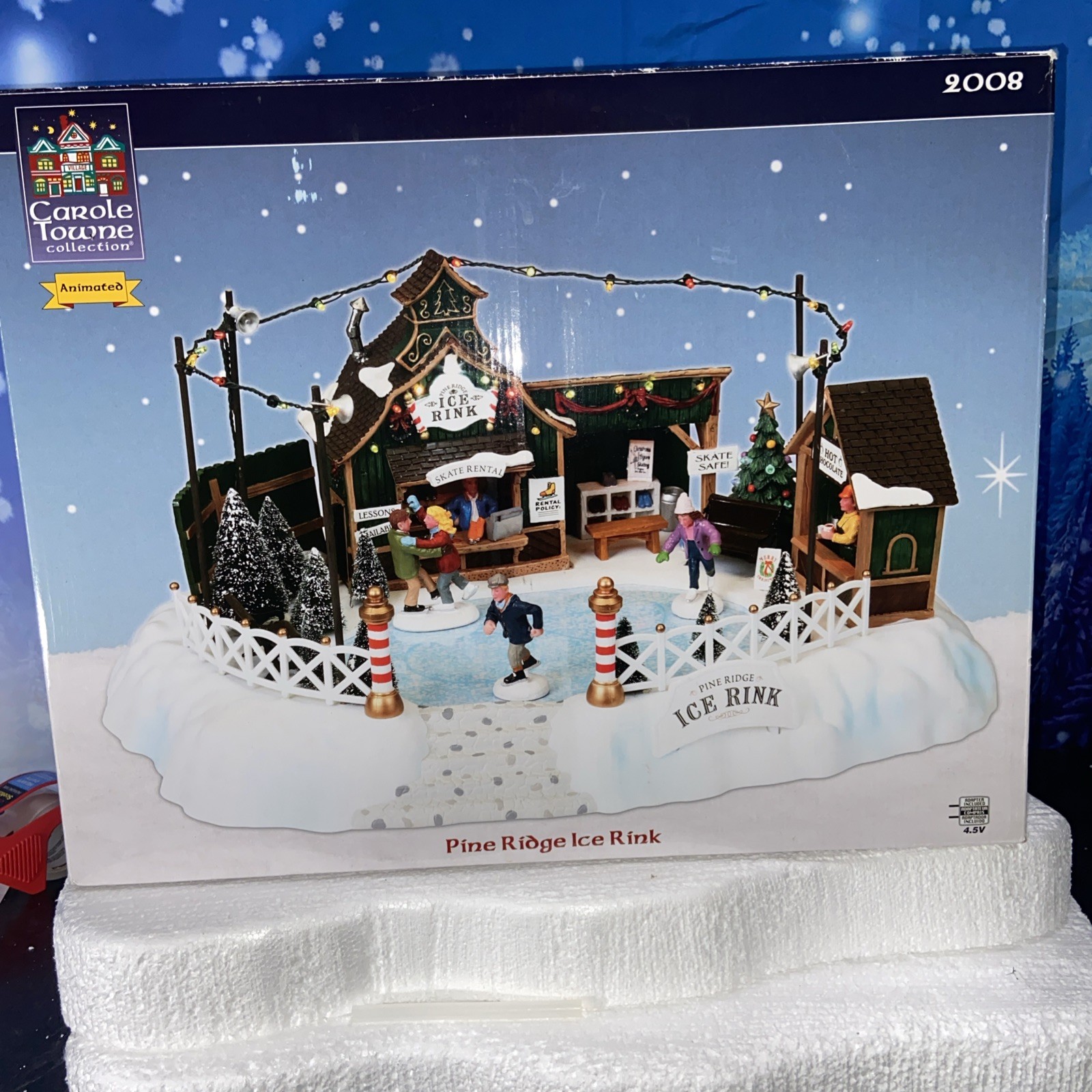 Lemax Carole Towne Pine Ridge animated Ice Rink Lights Music. Working & complete