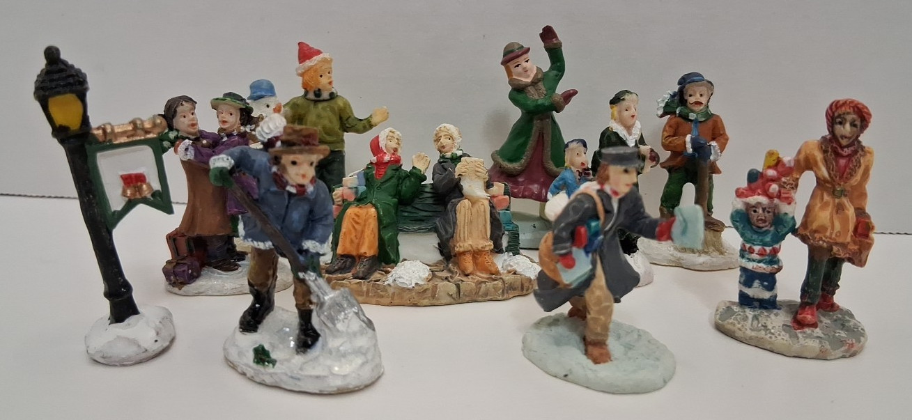 Lot Of 10 Unbranded Polyresin Christmas Village Figurines 1.75 To 2 Inches