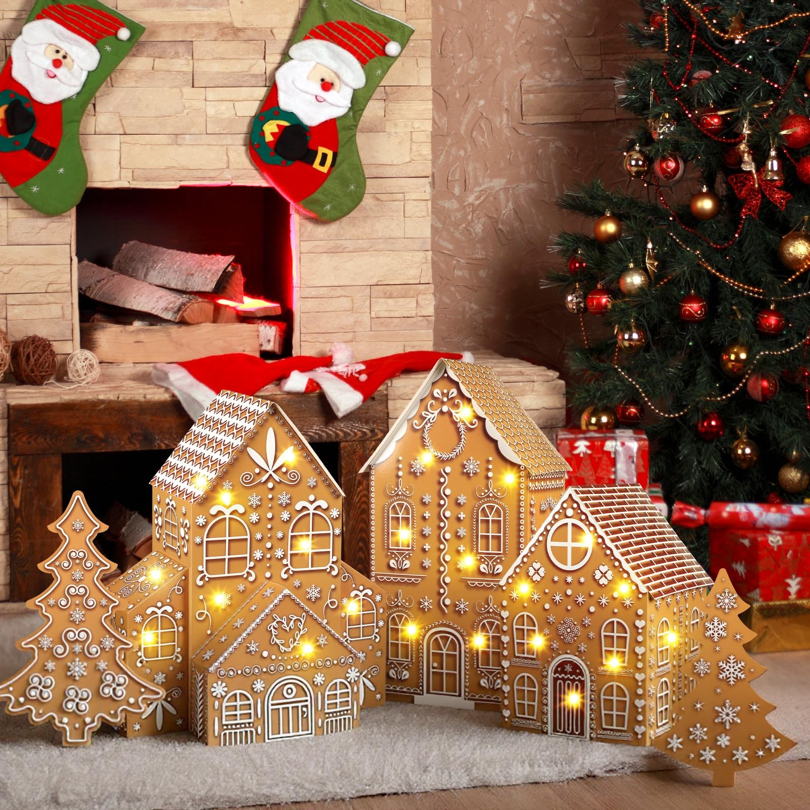 Large Christmas Gingerbread Houses Kit Cardboard Gingerbread House with Chris…