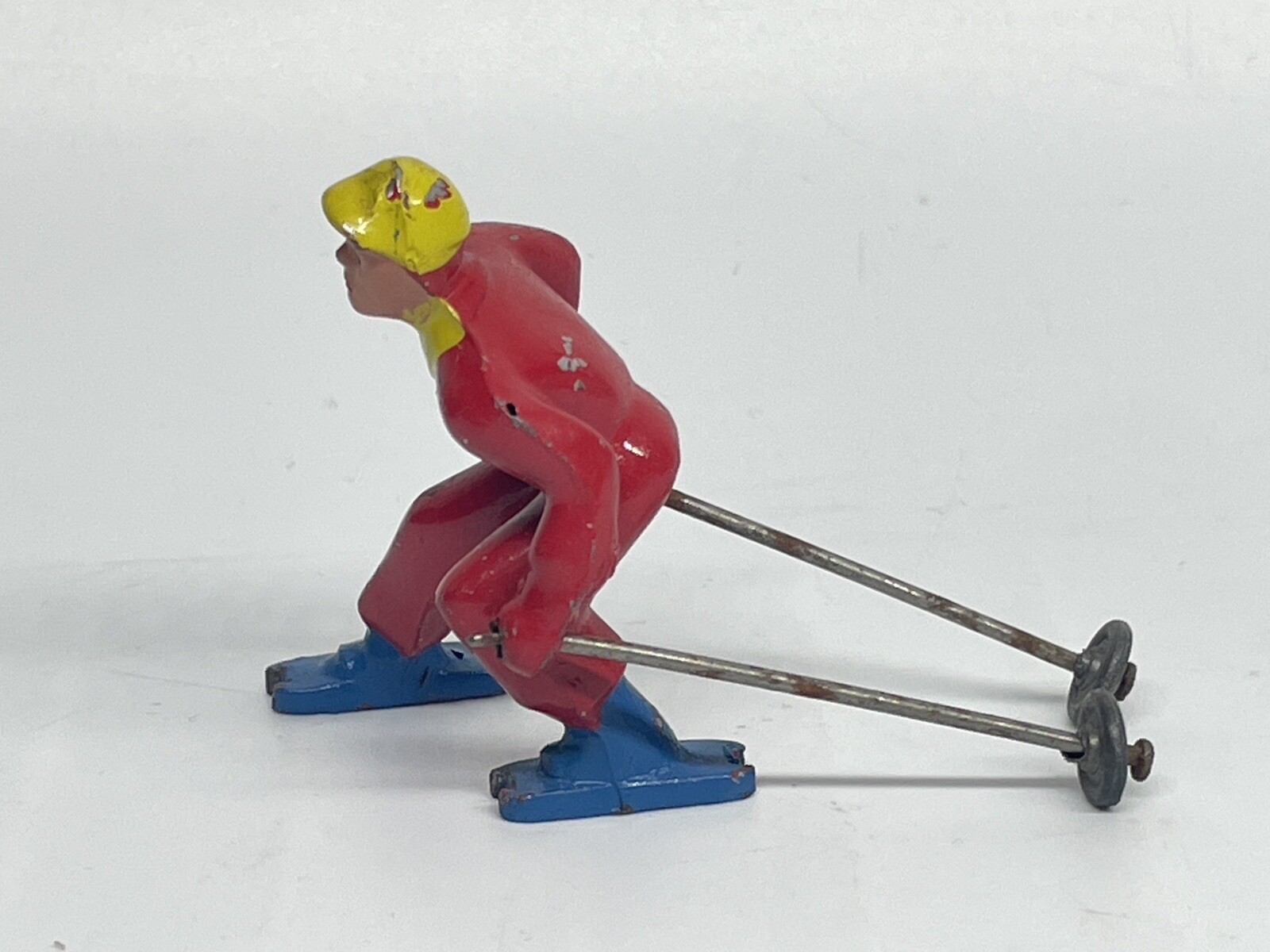 Metal Mailbox Fire Hydrant Man Skiing Christmas Village Figurines 3 Pcs Vintage