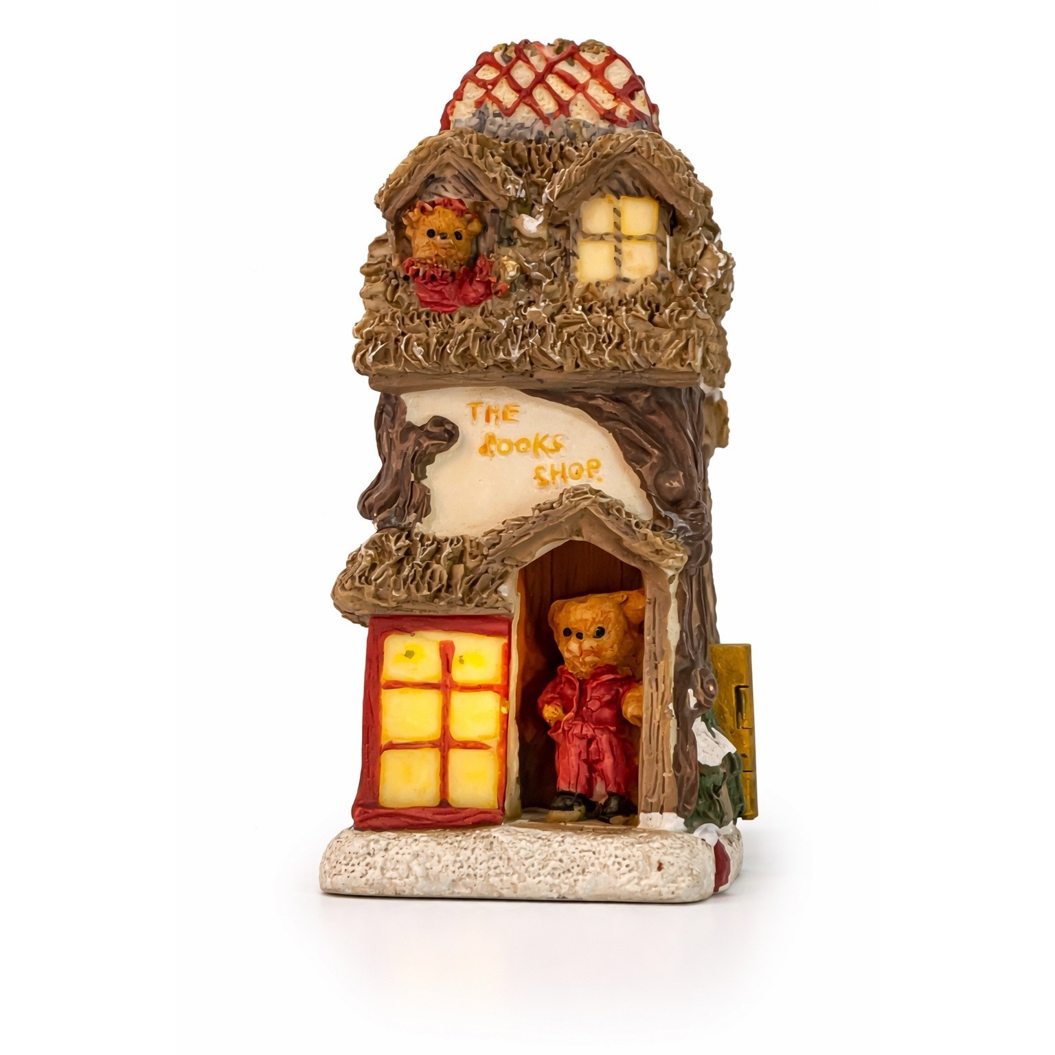 Vintage Christmas Book Shop Hinged Resin Figurine Santa Teddy Bears Village