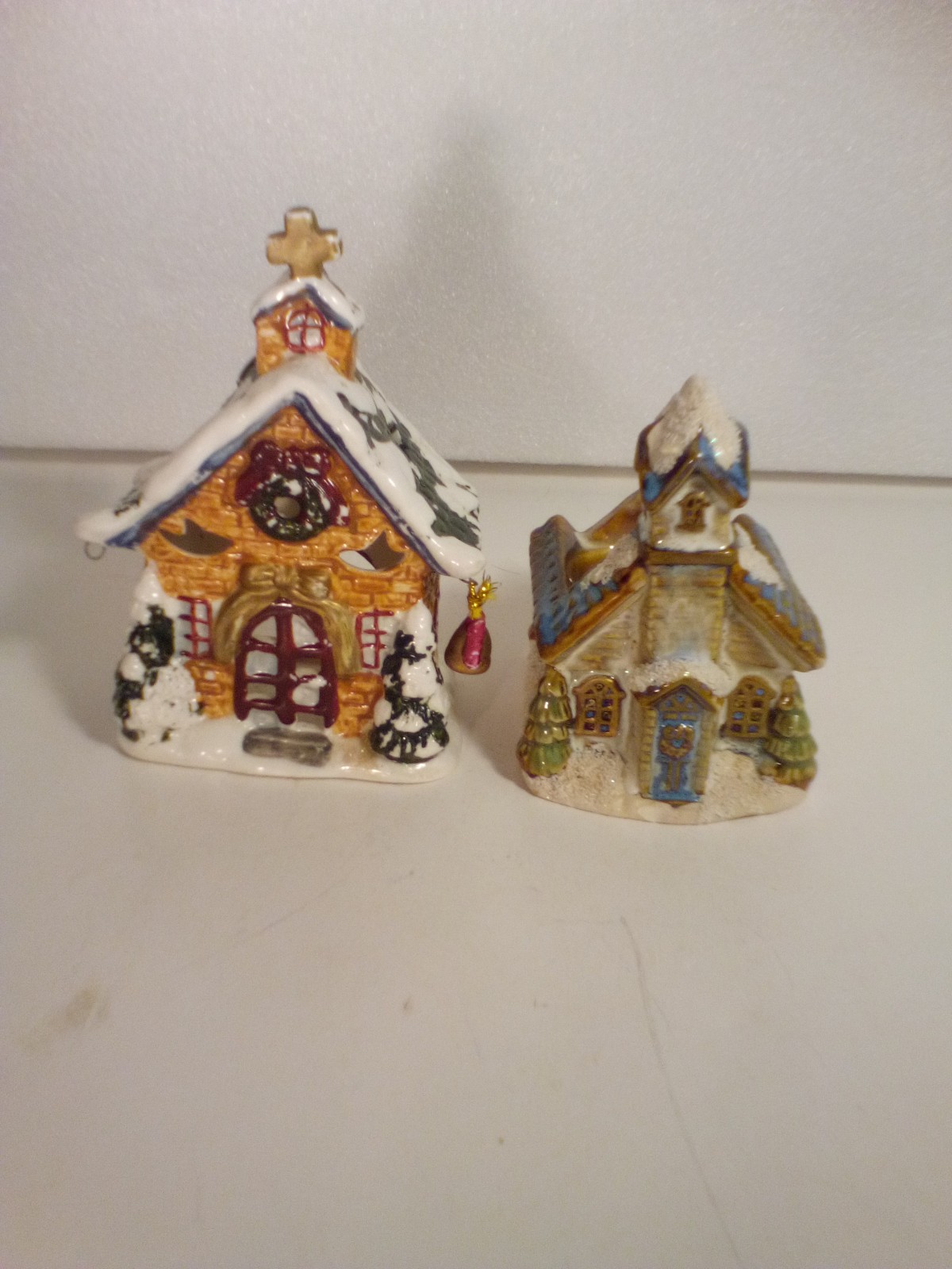 Cottage Christmas Village House Lot of 2 Votive Tea Light Candle Holders