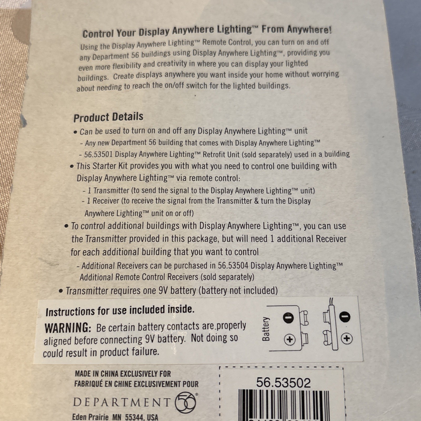 Dept 56 Display Anywhere Remote Control Starter Kit New In Package #56.53502