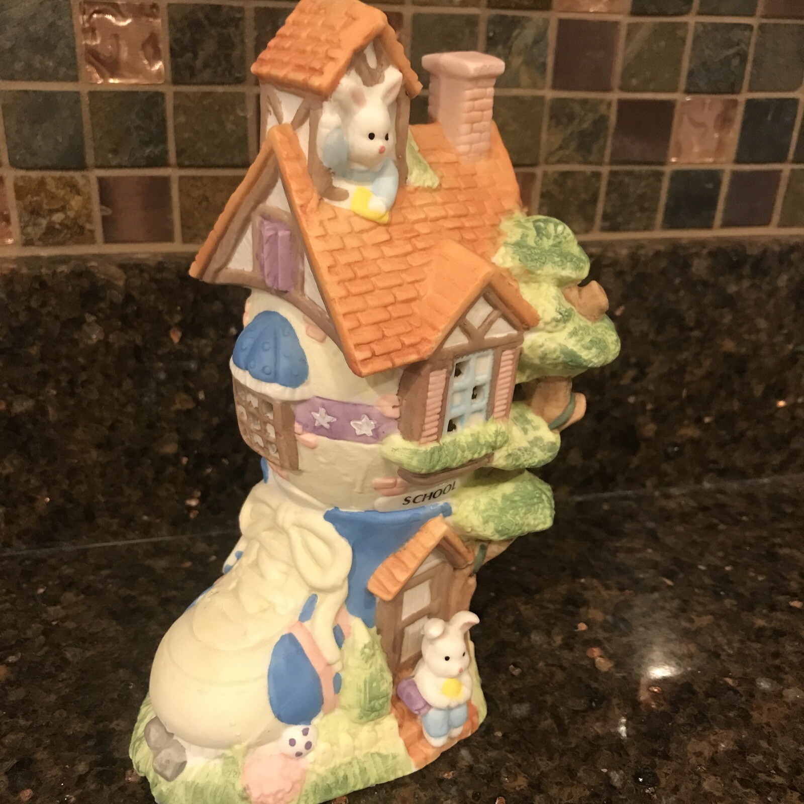 Easter Village Bunny Towne “SCHOOL” tennis shoe/egg house light up pastels CUTE