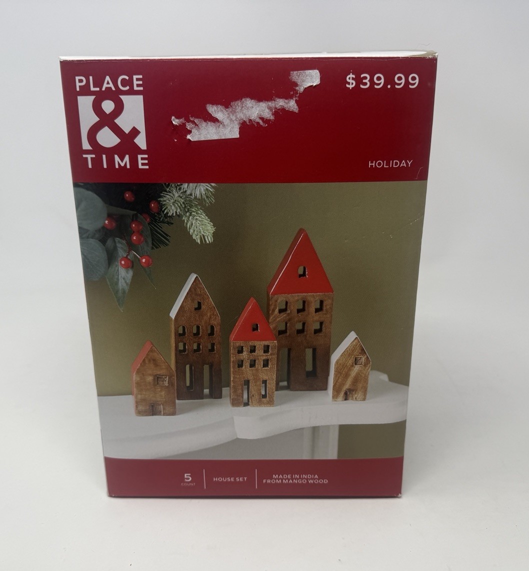 Place & Time 5 Piece Wooden Christmas House Set