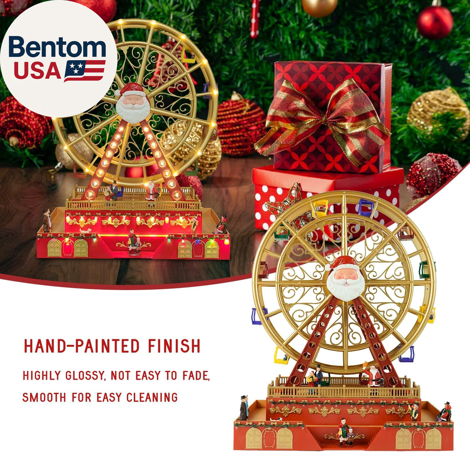 Christmas Rotating Ferris Wheel with LED Lights, 18″ Big Christmas Animated Deco