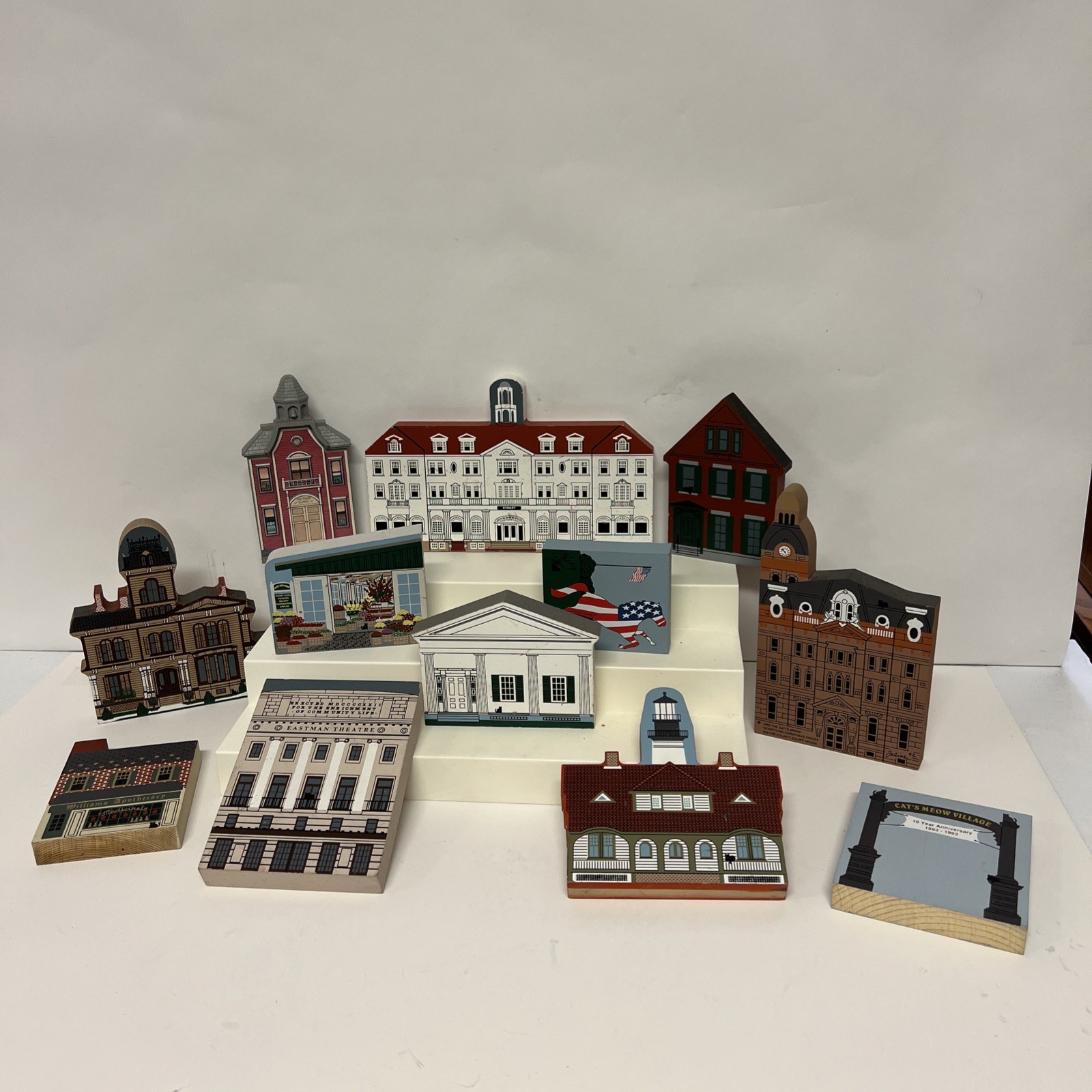 Lot Of 12 Cats Meow and Others Wooden Buildings Retired Houses Landmark Decor