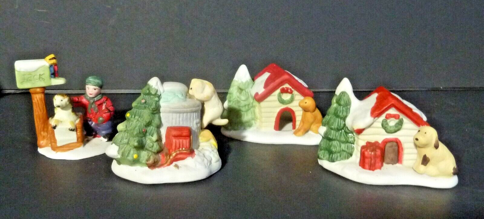 Vintage Christmas Village Porcelain Figures Lemax & Rex/Lee “PETS” Lot of 4