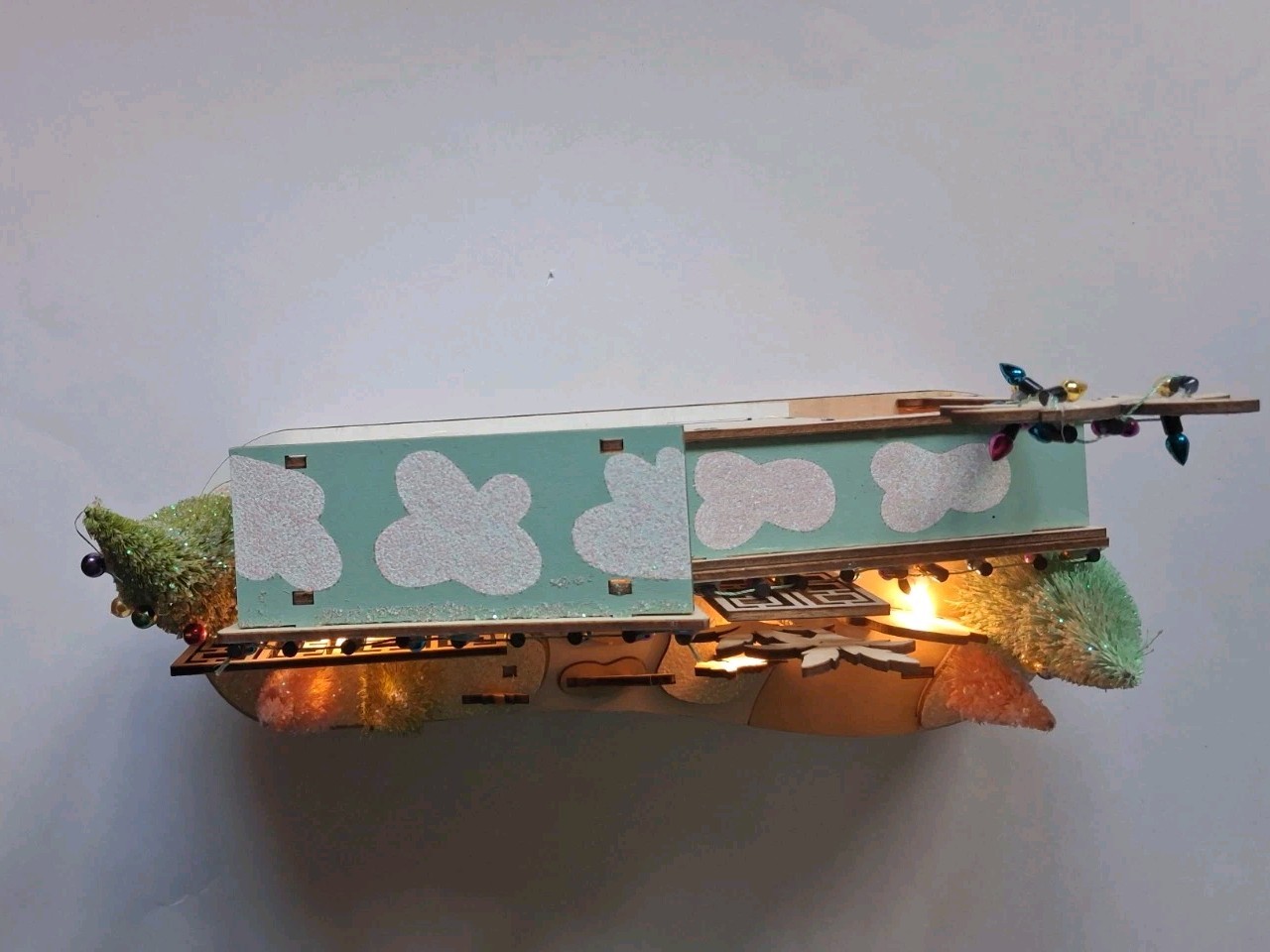 World Market Laser Cut Wood Mid Century Modern House LED Light Up Scottie…