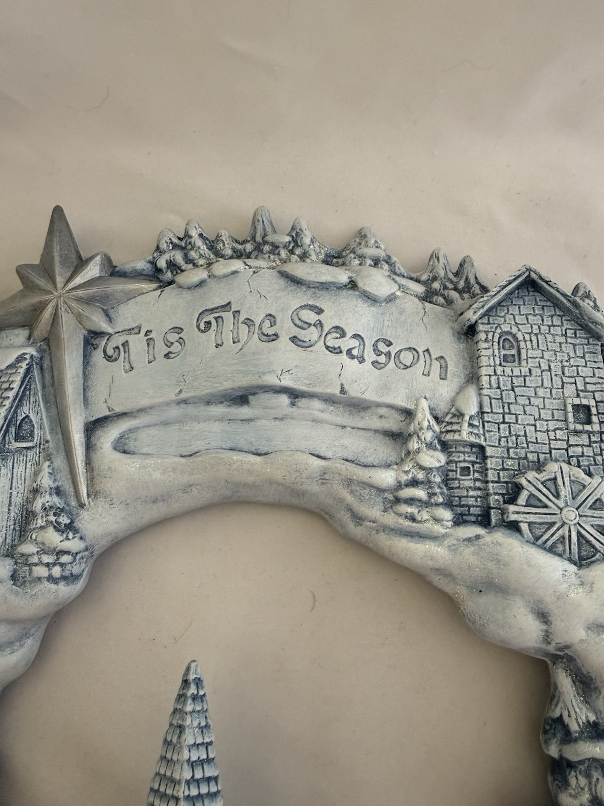 Ceramic Hand Painted Christmas Wreath Blue The Village 16” ‘Tis The Season