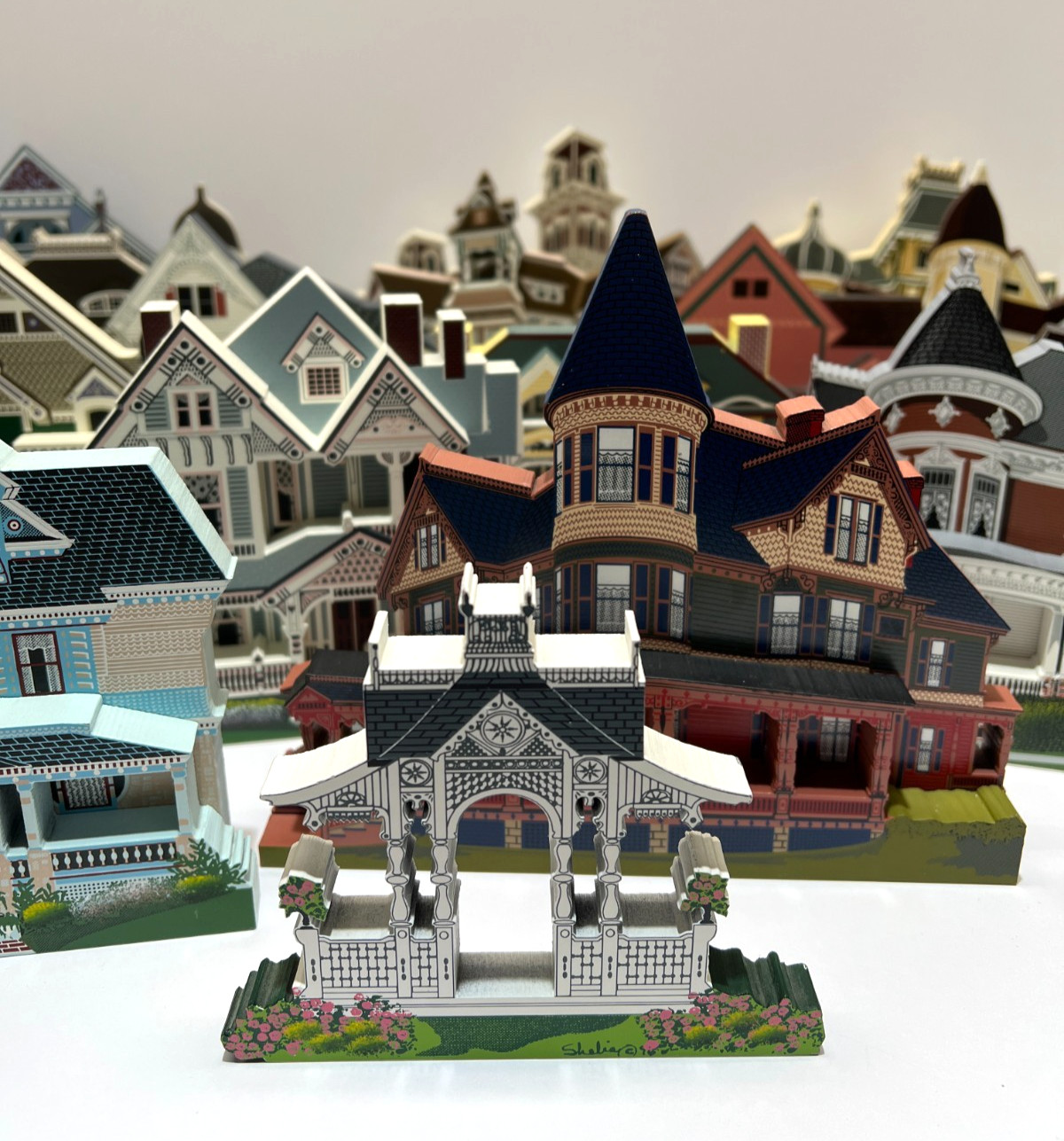 Vintage Shelia’s Victorian Hand Painted Wooden Houses Lot of 21 Signed by Shelia