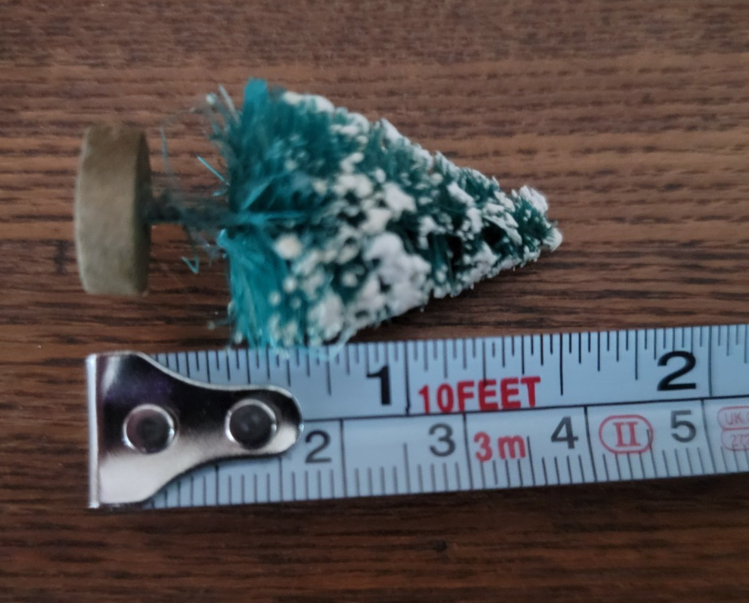 Vintage Bottle Brush 1.5 inch Trees Flocked with Wood Bases Lot of 5 Germany