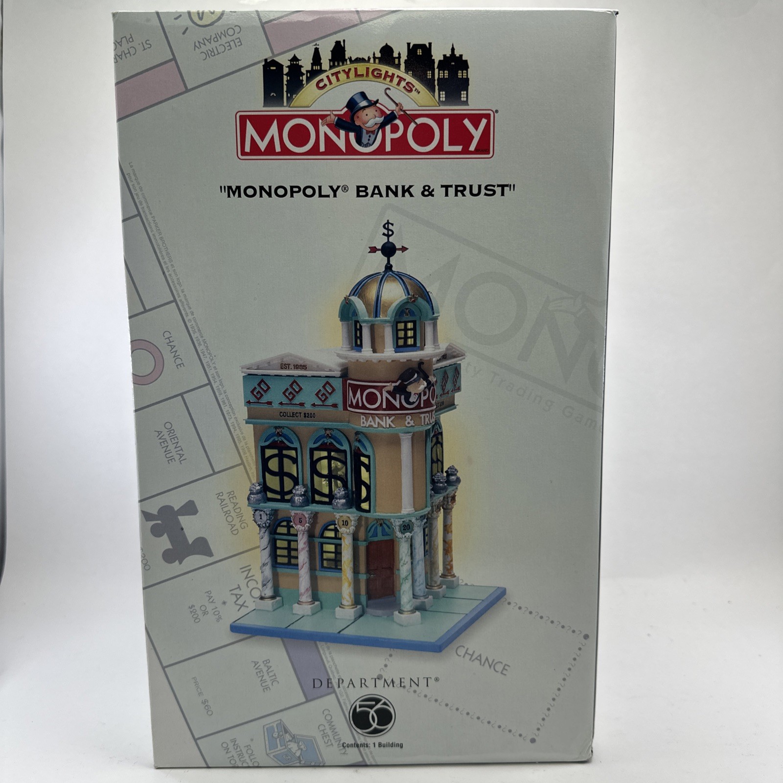 Vintage Dept 56 Monopoly City Lights Bank & Trust Village Building 1999 Rare NEW