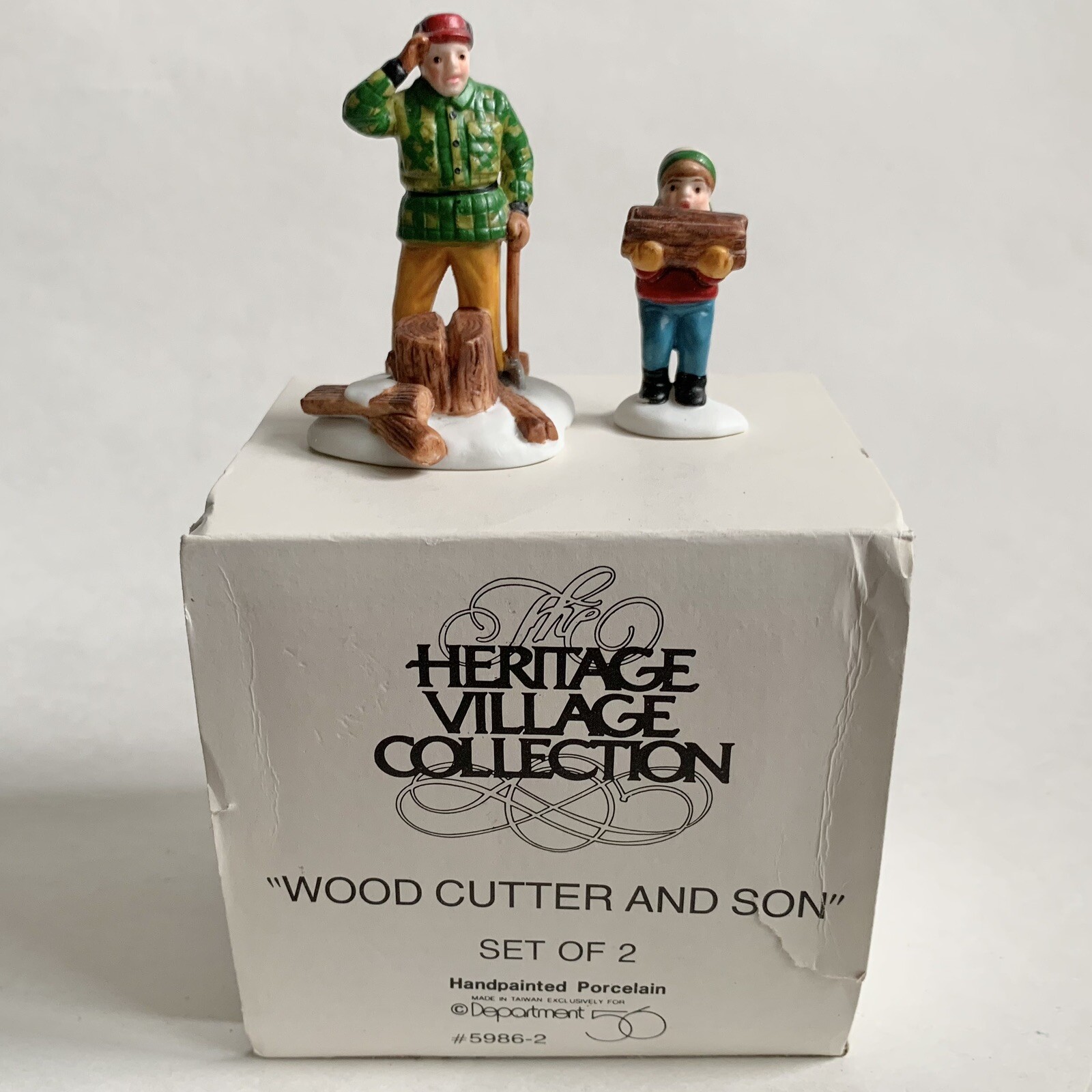 Dept. 56 Heritage Village Porcelain Wood Cutter & Son Figure 5986-2 Christmas
