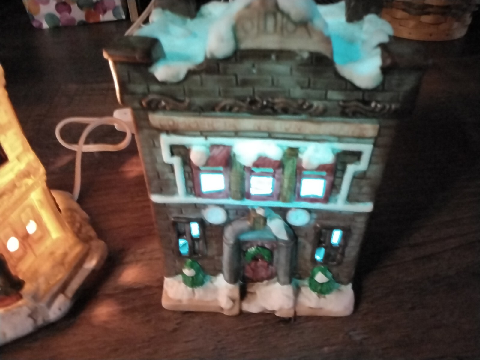 Lighted Ceramic Hand Painted Post Office & National Bank Buildings Vintage