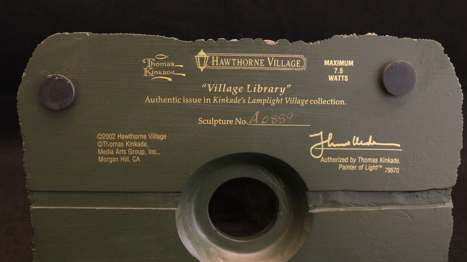 Thomas Kinkade Hawthorne Lamplight Village “Village Library” w COA & Light Kit