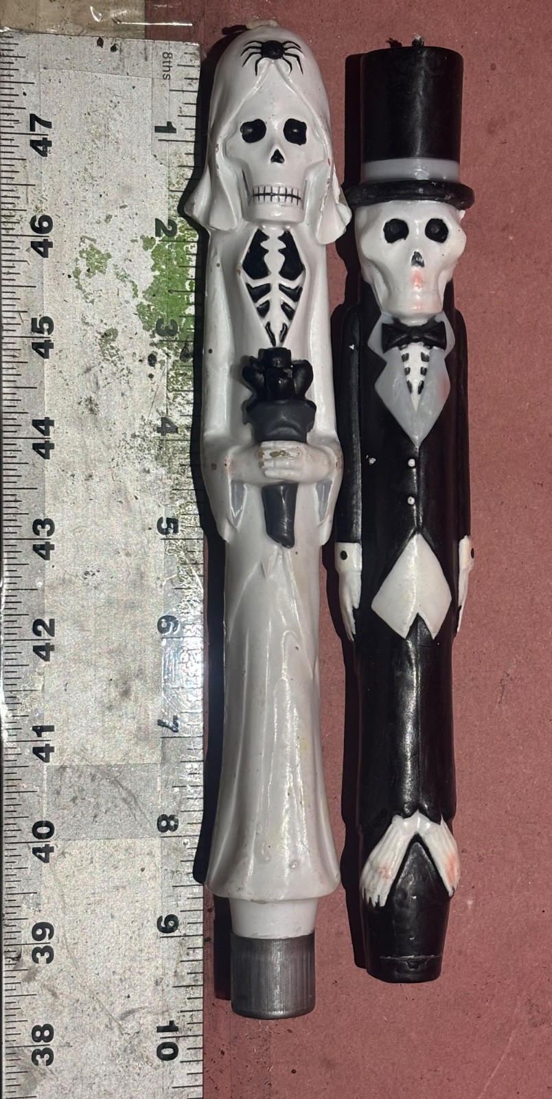8-10″ SKELETON BRIDE & GROOM Taper red wax Candle sticks dreadful drip Halloween