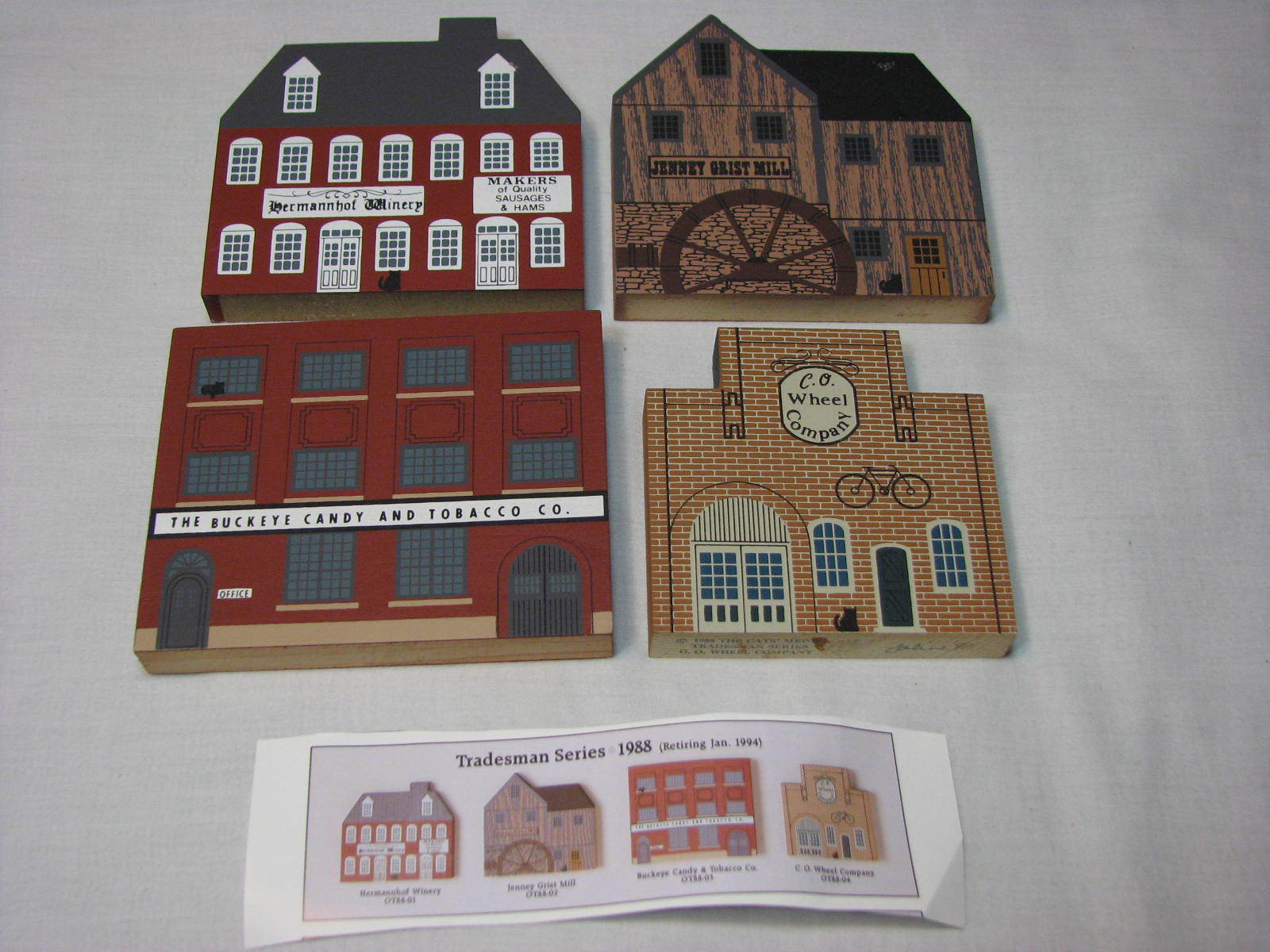 LOT Cats Meow Village Signed Faline Tradesman Series Winery Mill Candy Wheel Co