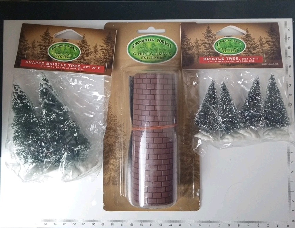 Vtg enchanted forest Large 35″ Long rubber brick road 6 Small Trees Village Nos