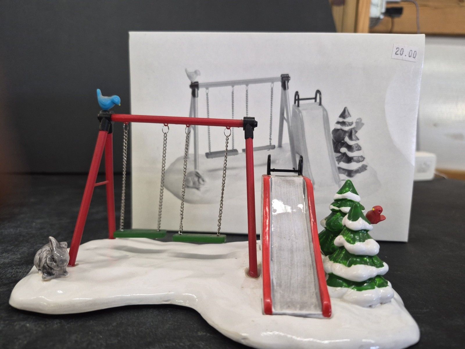 Vintage Dept 56 Winter Playground Snow Village 5436-4 Swings & Slide Ceramic