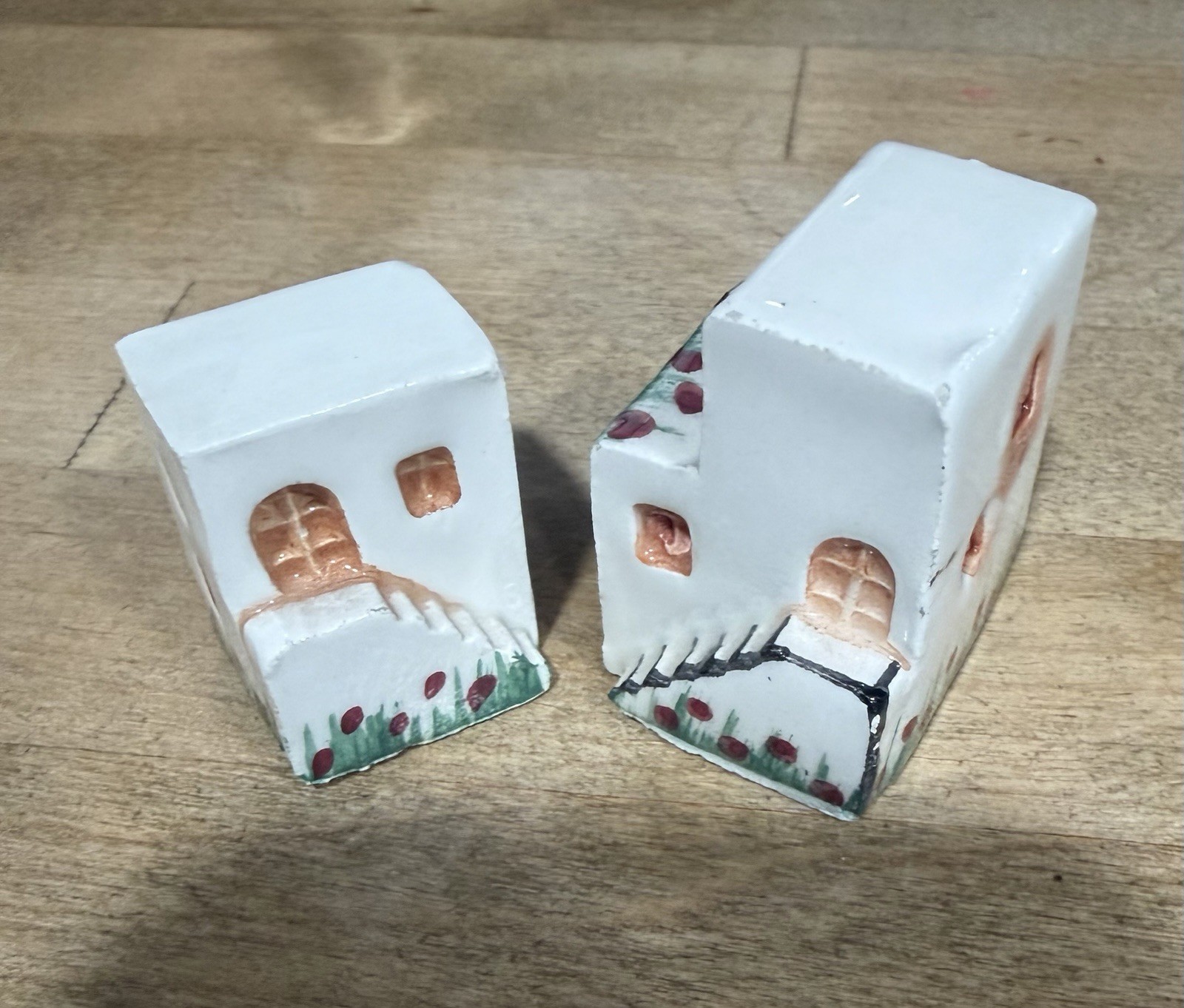 Vintage Ceramic Hand Painted Mini Village Set of 8 Houses & Churches Greece