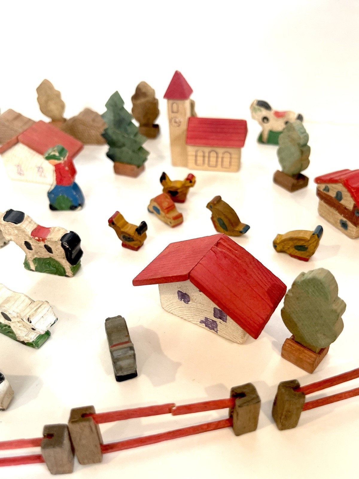 Vtg Antique German Wooden Animals, People & Houses Mixed Lot