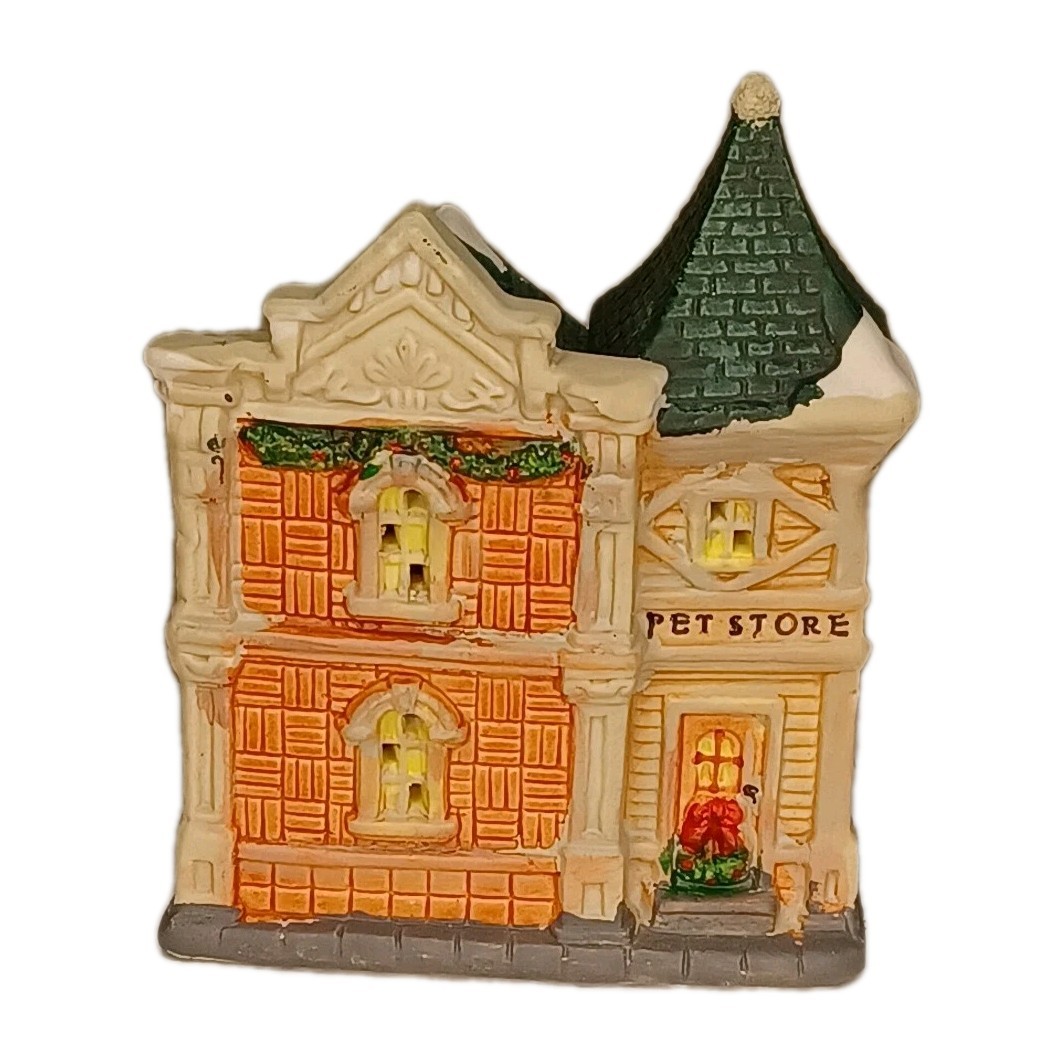 Vintage Christmas Village Pet Store Ceramic Light Up Building Putz MCM Style