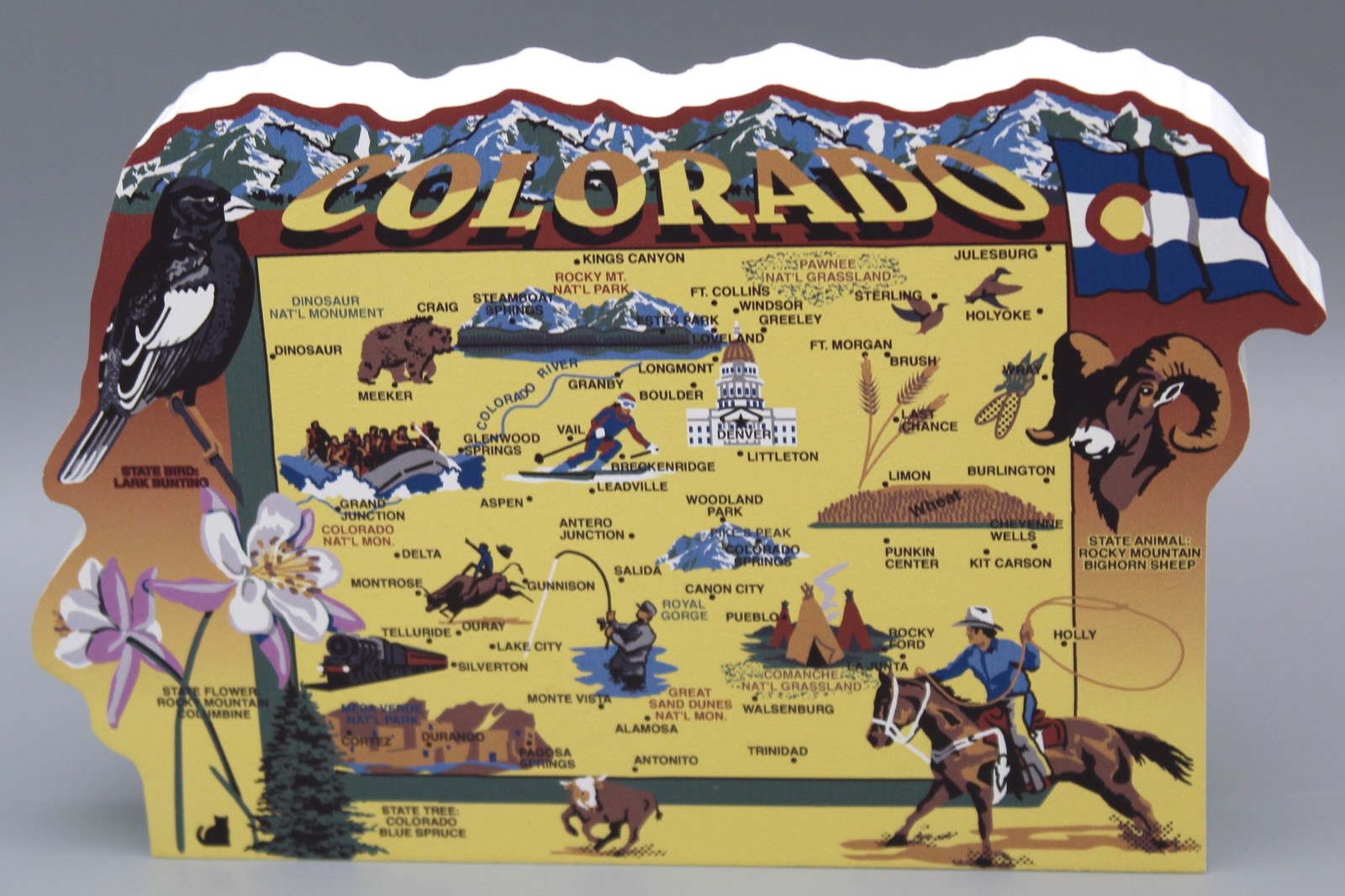 Cat’s Meow Village Colorado State Map RA697 CO Wood Sitter Centennial State