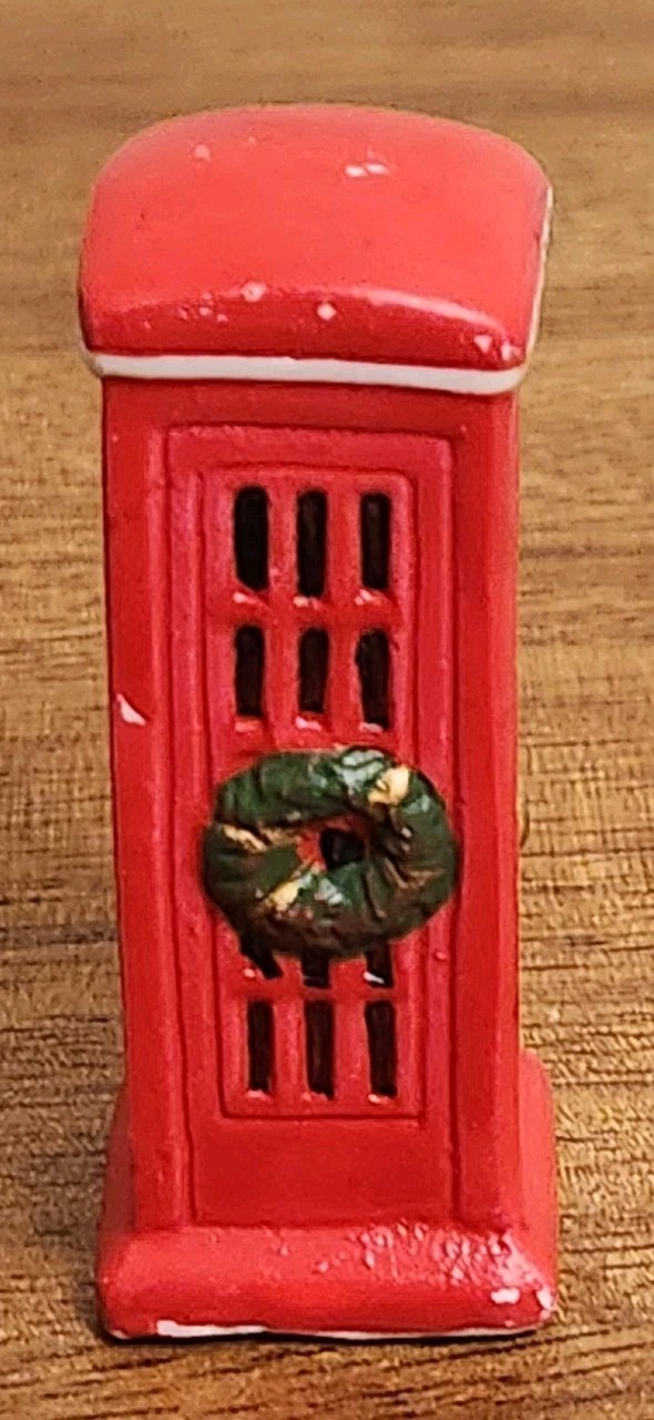 Christmas Village Accessory Ceramic Old Time Red Phone Booth 2½” x 1″ x 1″ VGUC
