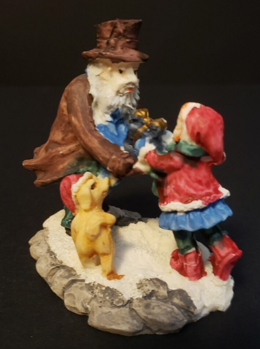 Holiday Time Santas Workbench Christmas Village Man Giving A Child Gift W Dog