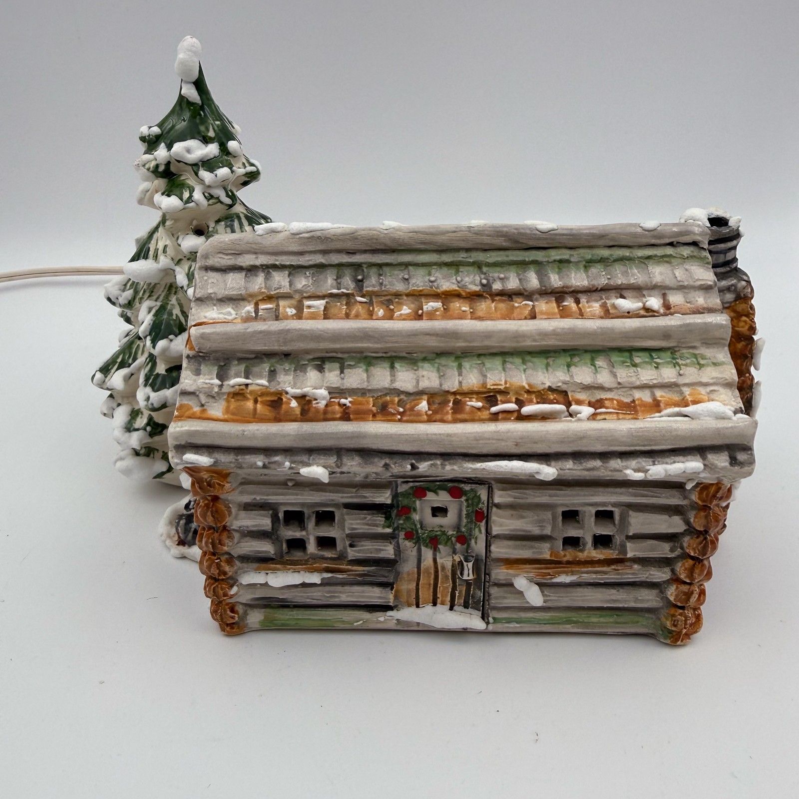 Walter Brockmann Ceramic Log Cabin 1976 Signed with Light & Cord St. Louis