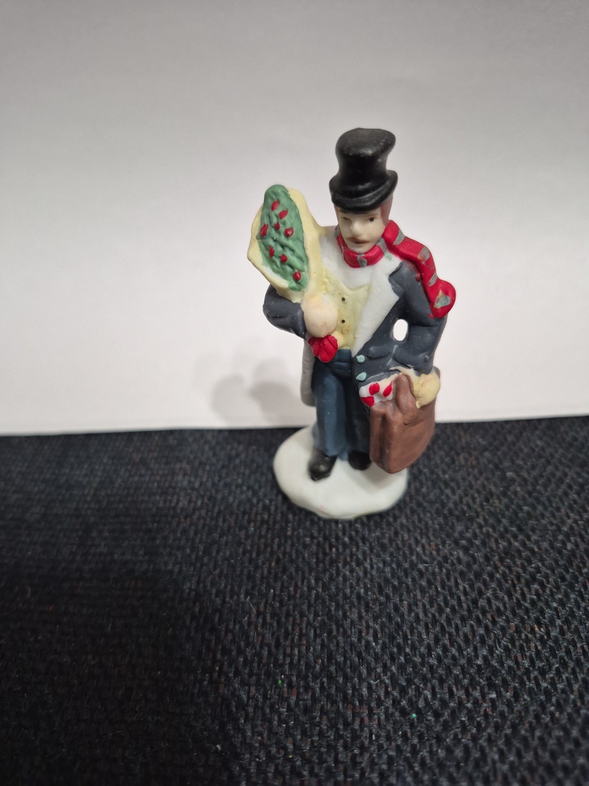 Christmas Village Square Figurine Man Carrying Presents & Flowers Figurine