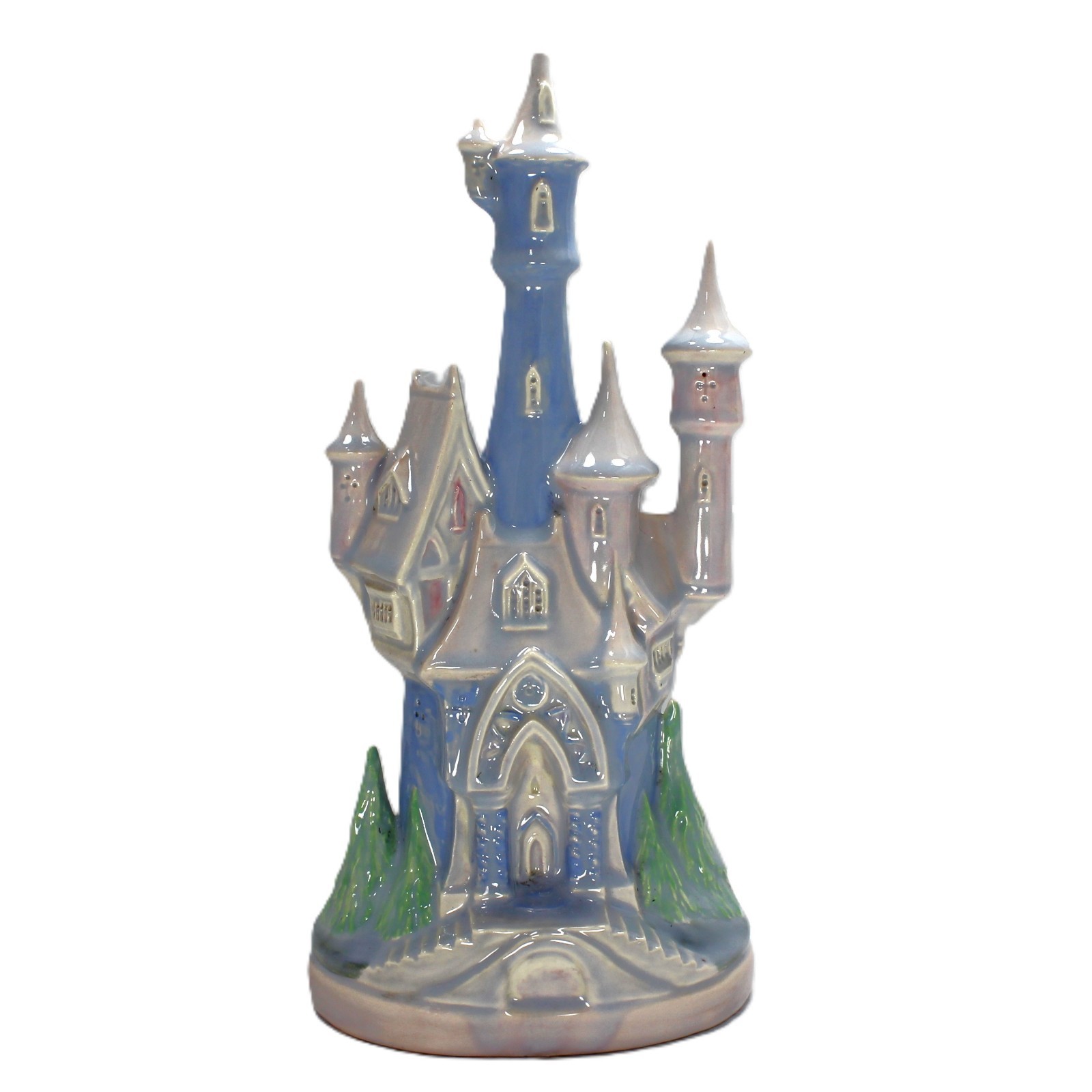 Vintage Fairytale Princess Castle Ceramic Blue Pink Cinderella Statue 10″