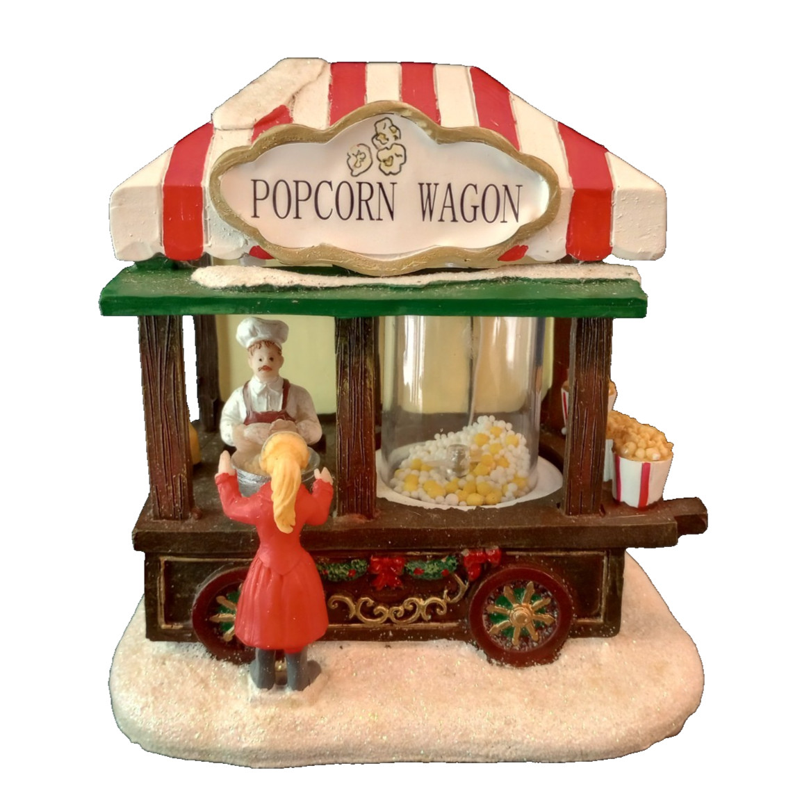St Nicholas Square Popcorn Wagon w/ Light Moving Popping Corn Christmas Village