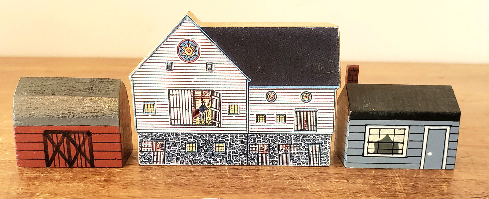 VINTAGE 6P Handmade House VILLAGE Wood CHRISTMAS Barn PUTZ Hartzell TINY #13