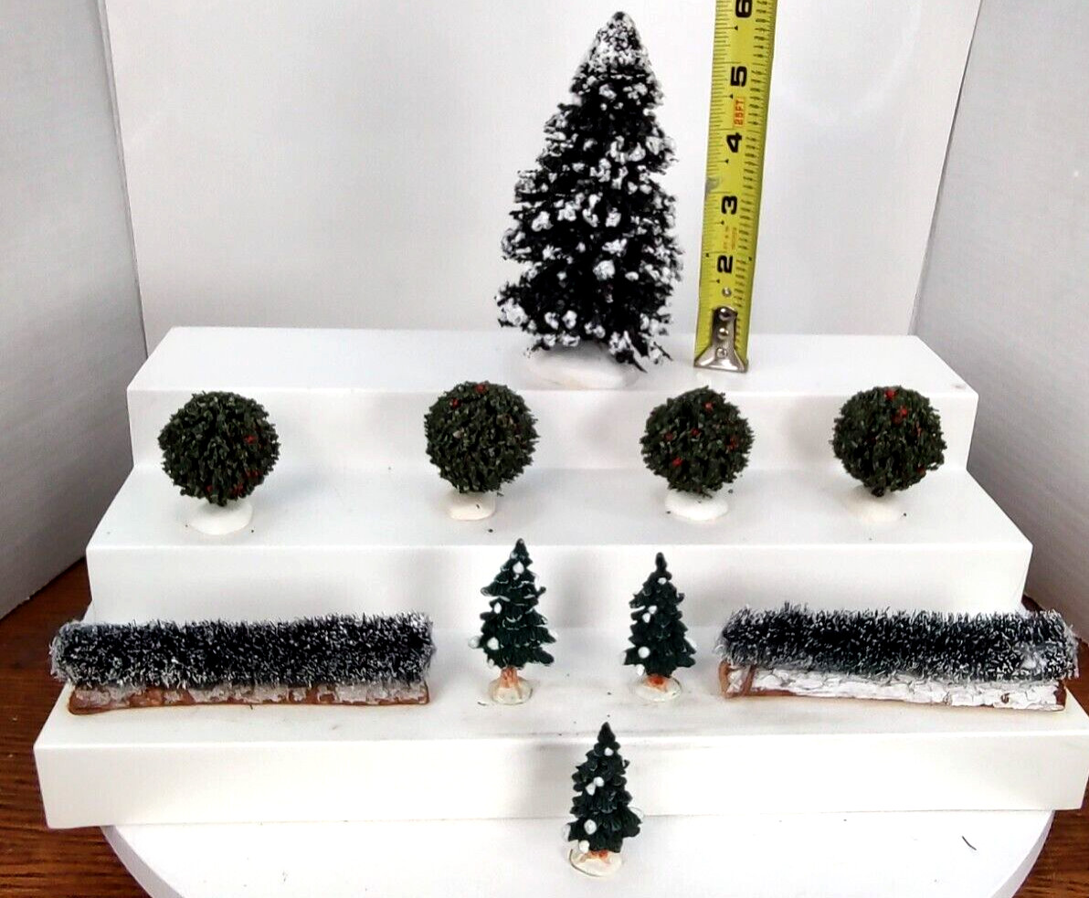 Lemax 10 Assorted 3 Resin Pines/4 Brush’s 2 Hedges/Frosted Pine Tree Accessorys