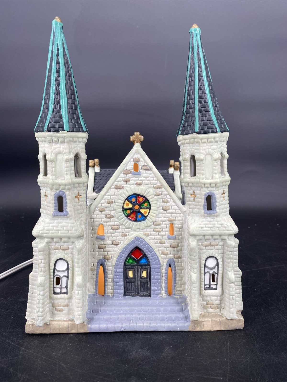 Cathedral Church Chapel Lighted Painted Ceramic Village Building