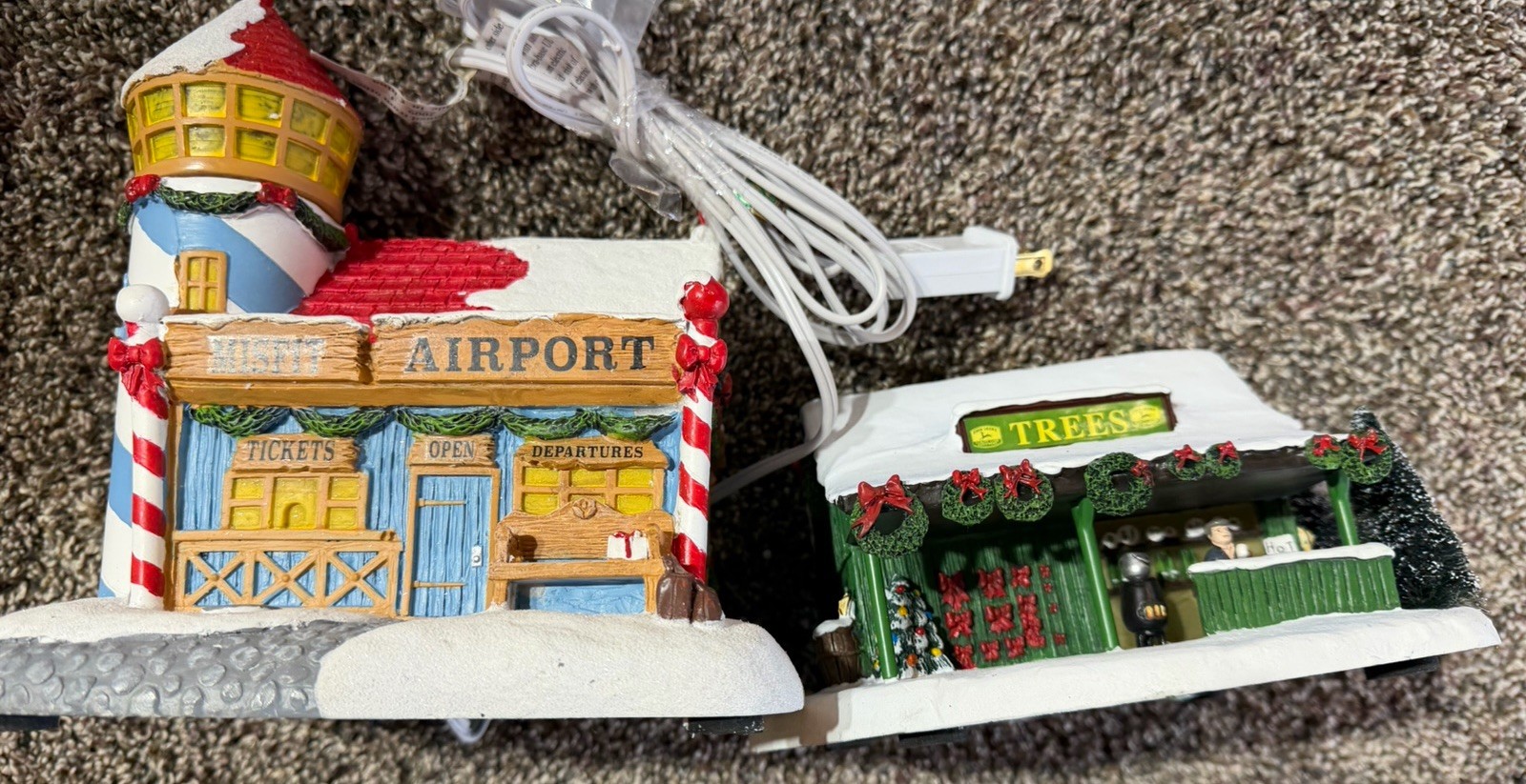Hawthorne Village CHRISTMAS Airport & John Deere Tree Store Lot Of 2