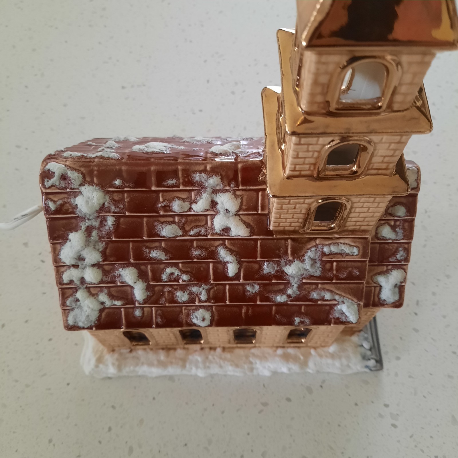 VTG Lighted Stain Glass Hand Painted Christmas Village Church Gold Steeple 12″T