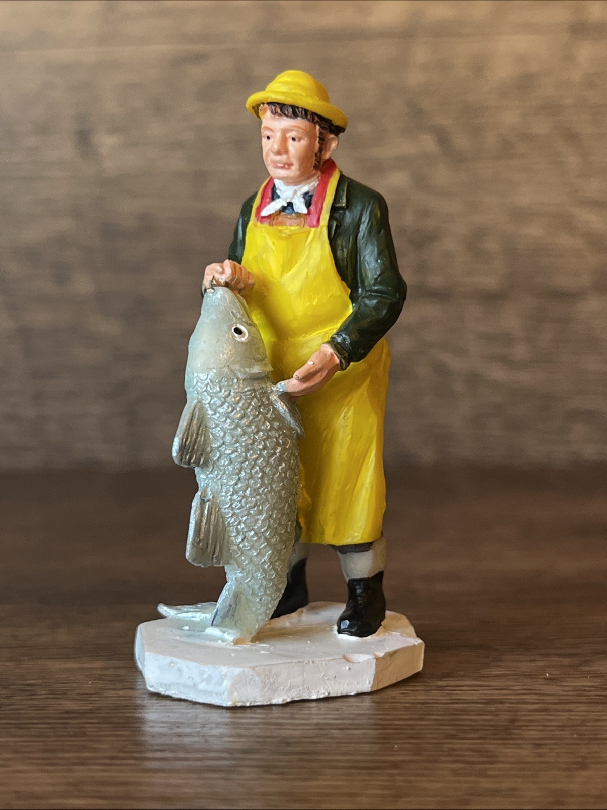 Lemax Village Figurine Fisherman Yellow Apron Big Fish Retired