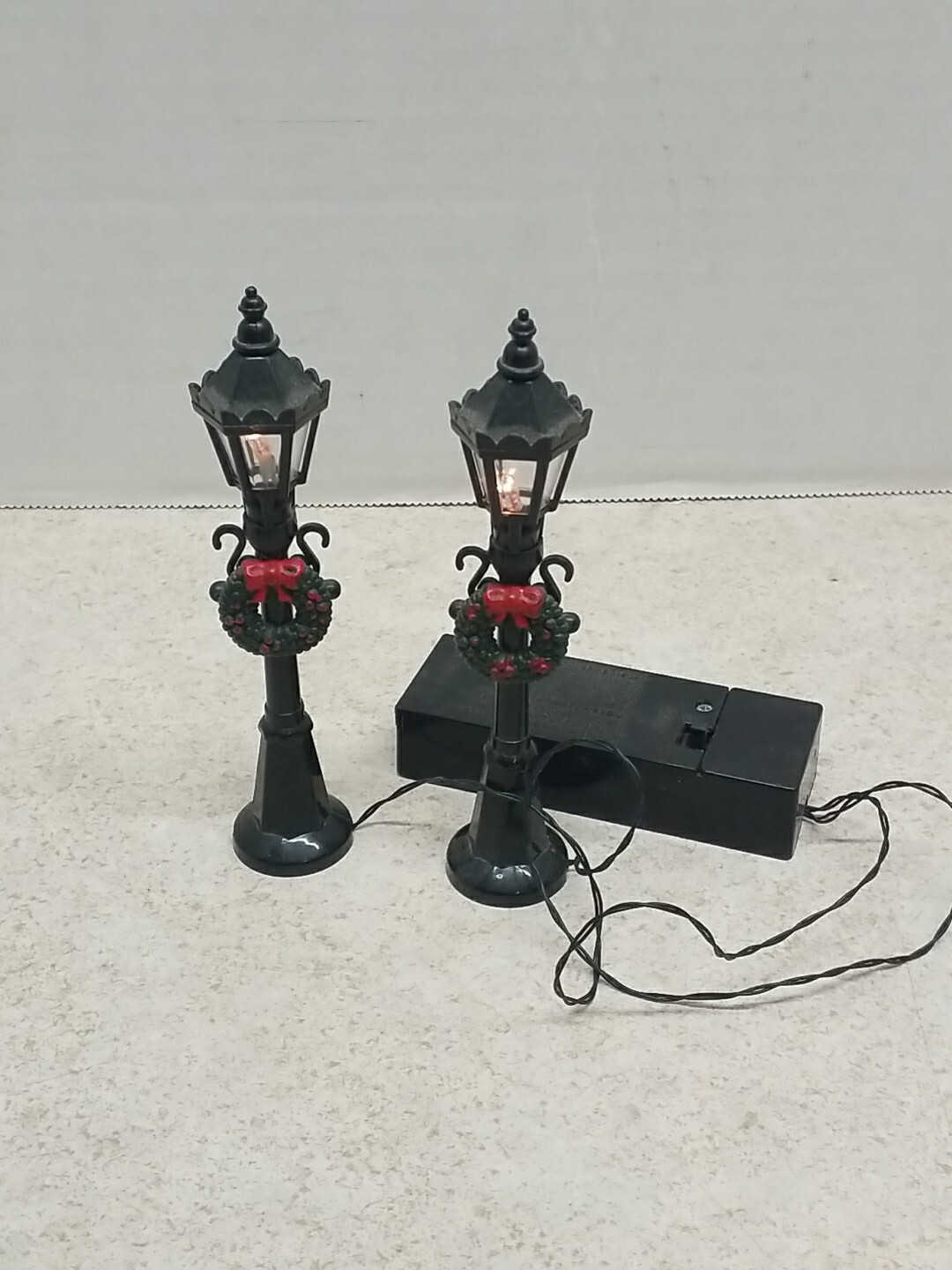 Holiday Time Christmas Village Accessory- Battery Operated- Light Posts w Wreath